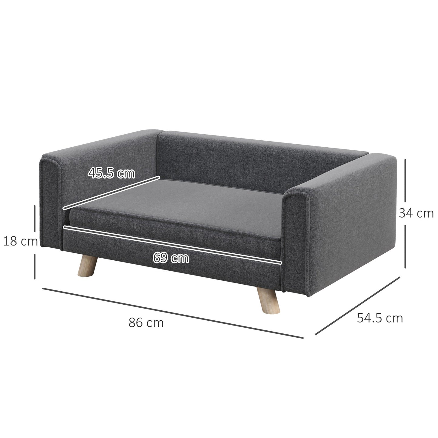 Dog Sofa Bed, Elevated Dog Couch for Medium and Small Dogs, with Soft Cushion, Removable and Washable Cover, Grey-2