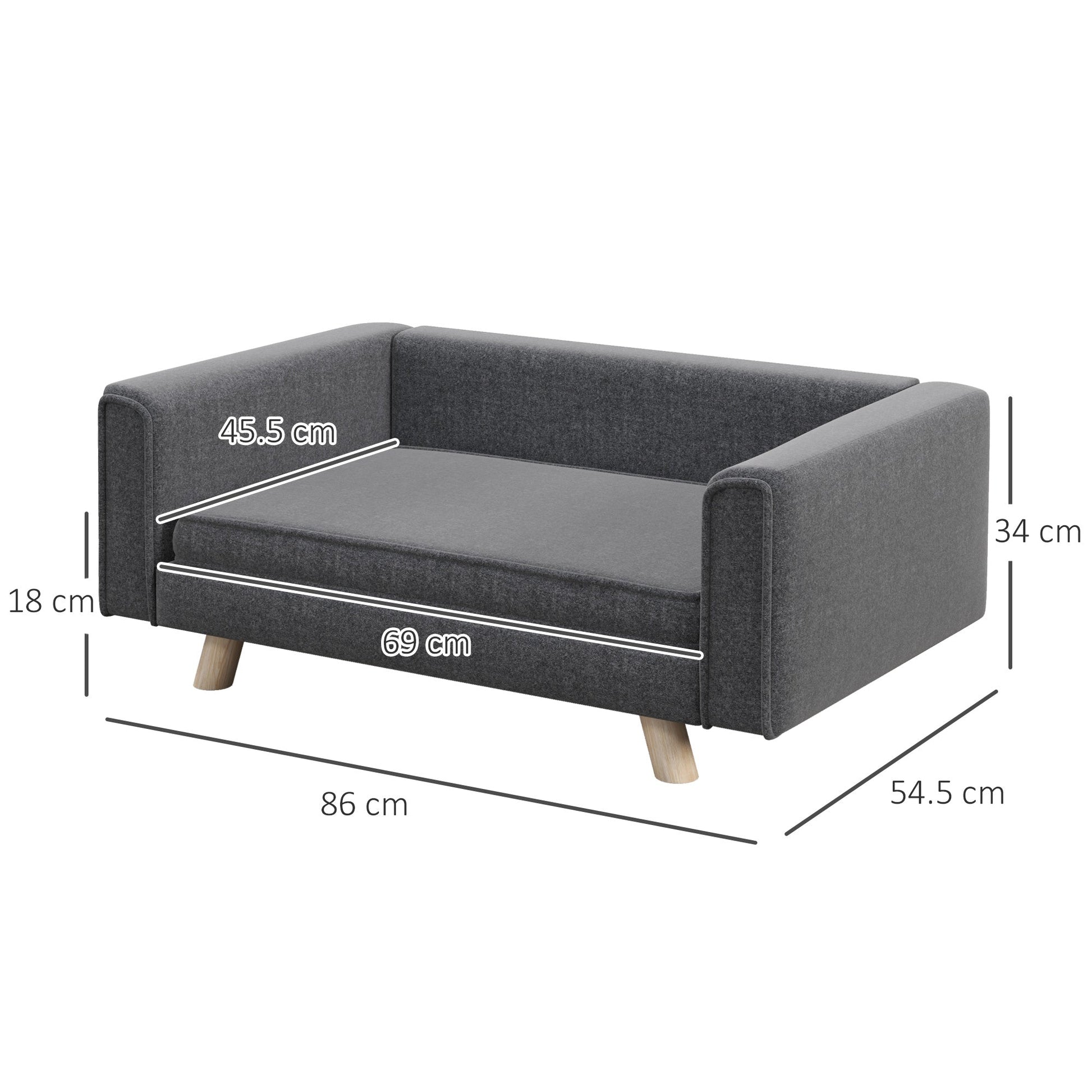 Dog Sofa Bed, Elevated Dog Couch for Medium and Small Dogs, with Soft Cushion, Removable and Washable Cover, Grey-2