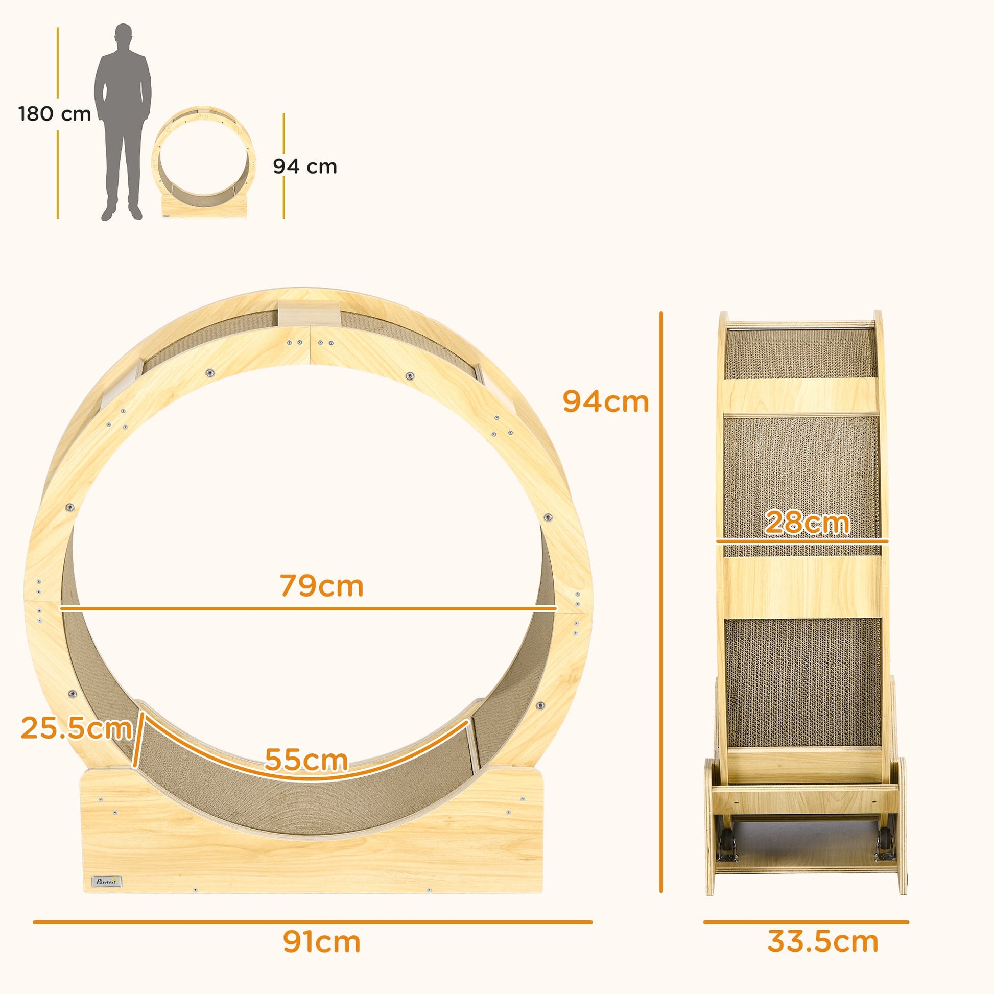 Cat Wheel with Brake, Scratching Pads - Oak Tone-2