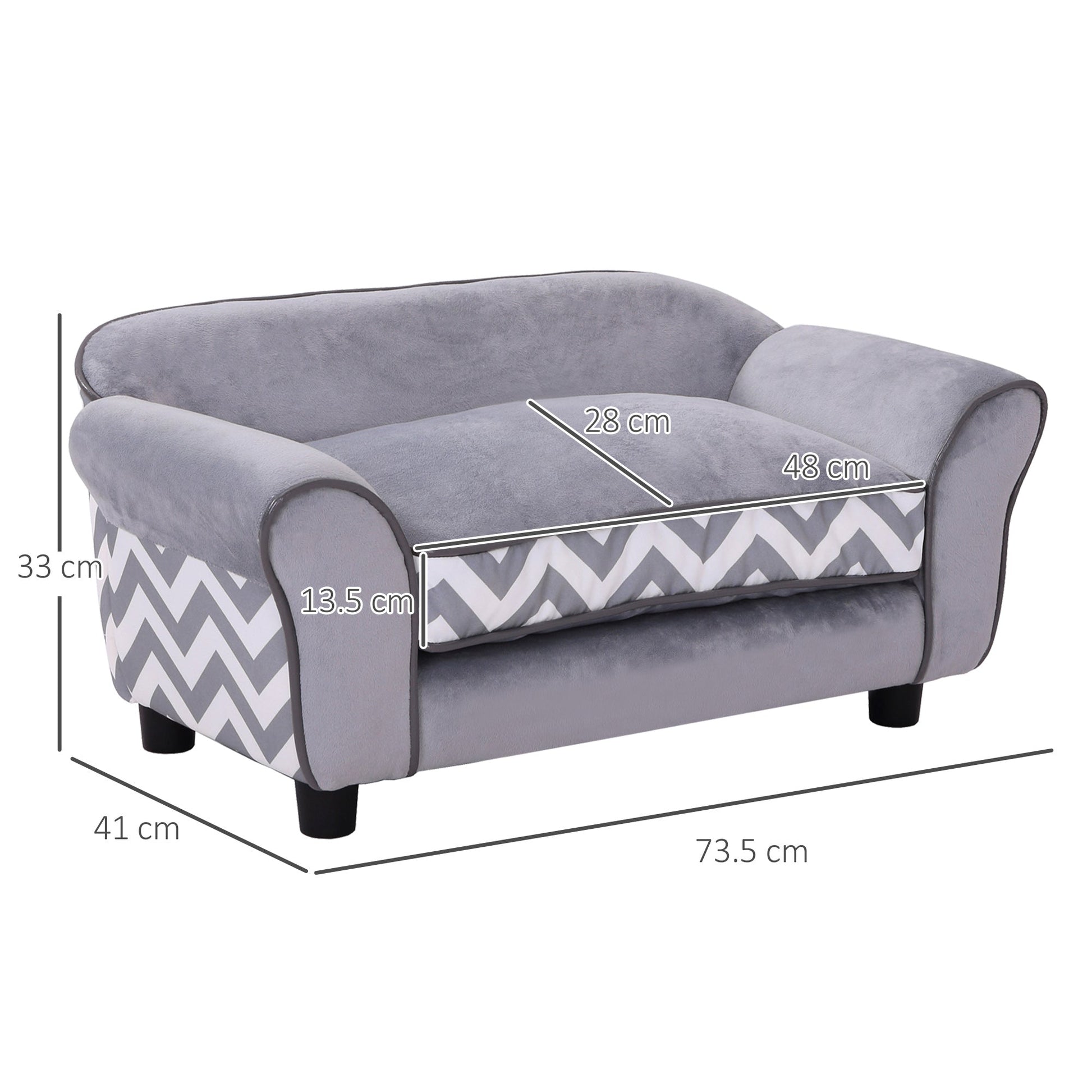 Dog Sofa Bed for XS-Sized Dogs, Cat Sofa with Soft Cushion, Pet Chair Lounge with Washable Cover, Removable Legs, Wooden Frame - Grey-2