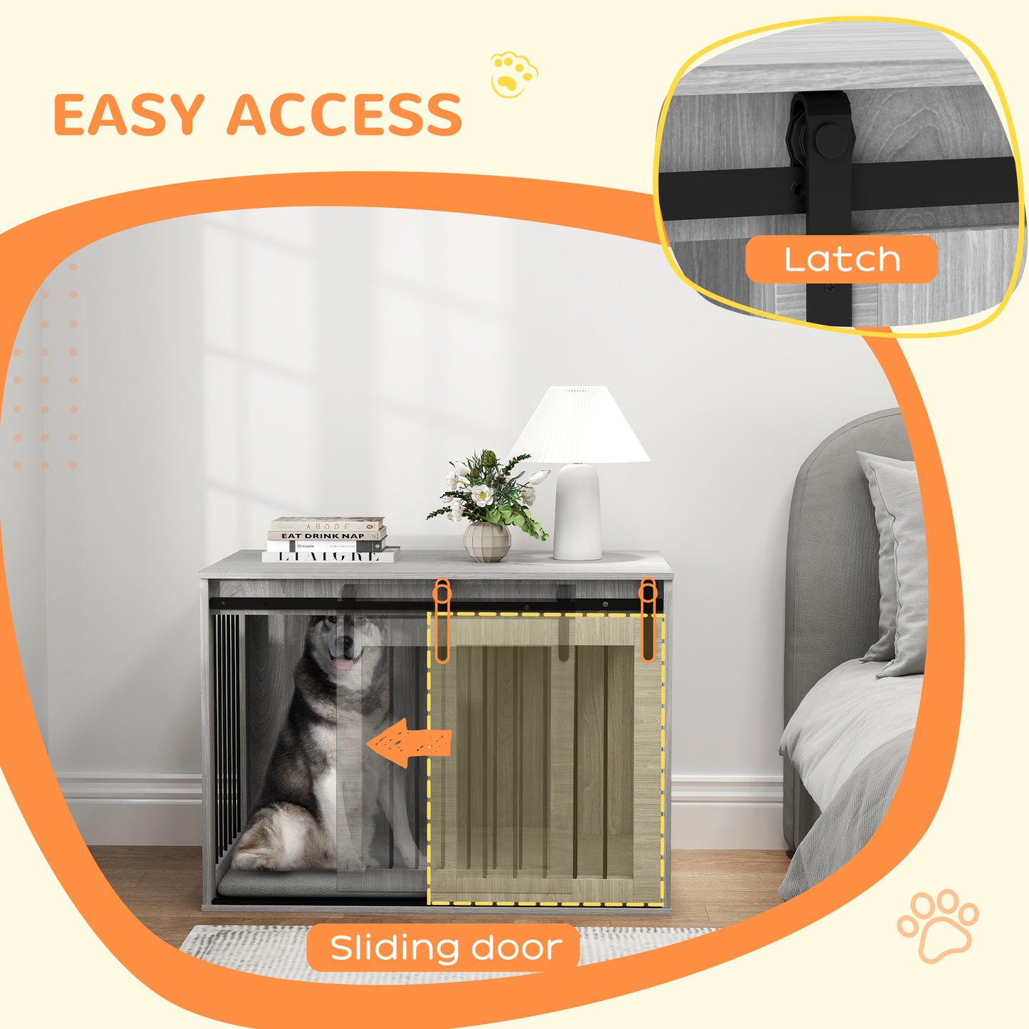 PawHut 100cm Dog Crate Furniture with Removable Cushion for Large Dogs in Grey-4