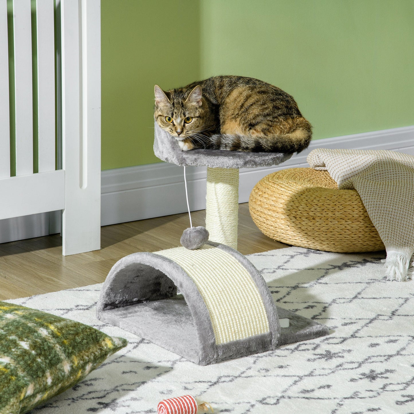 Cat Scratching Post, Cat Tree Scratching Kitten Activity Centre Climber Hanging Ball, Scratch Post for Indoor Cats, Grey-1