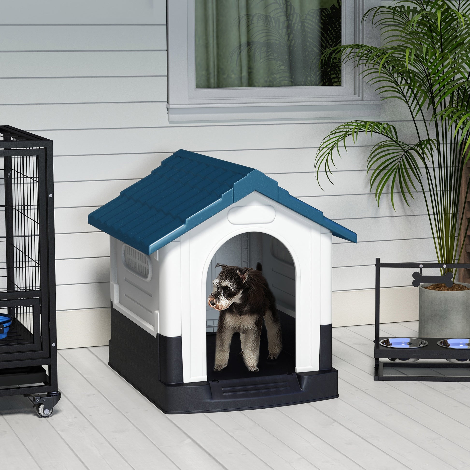 Plastic Dog Kennel with Windows, for Garden Patio, Miniature and Small Dogs, 80 x 69 x 76cm - Blue | PawHut-8