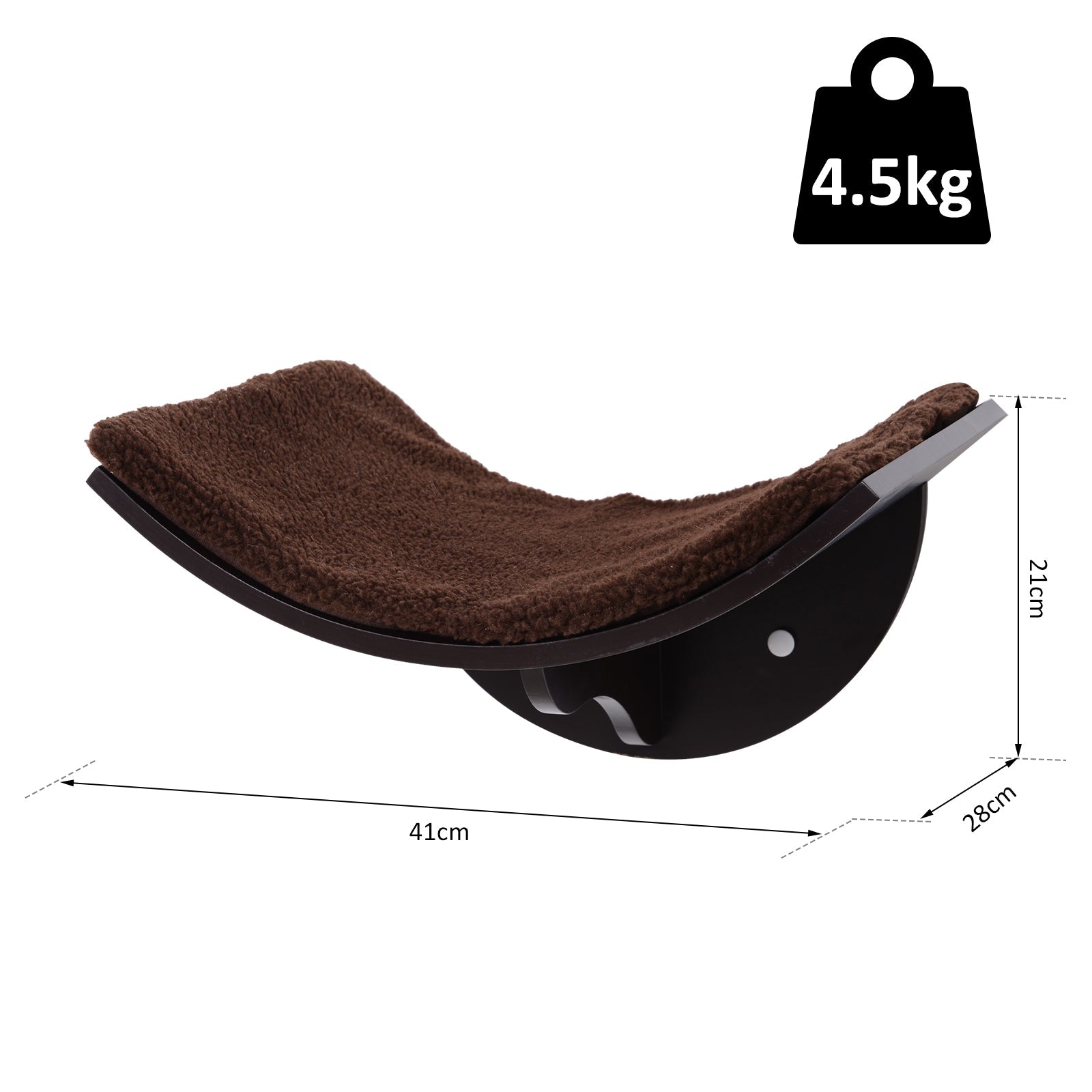 Cats Wall-Mounted MDF Shelf Bed w/ Fleece Cushion Brown-2