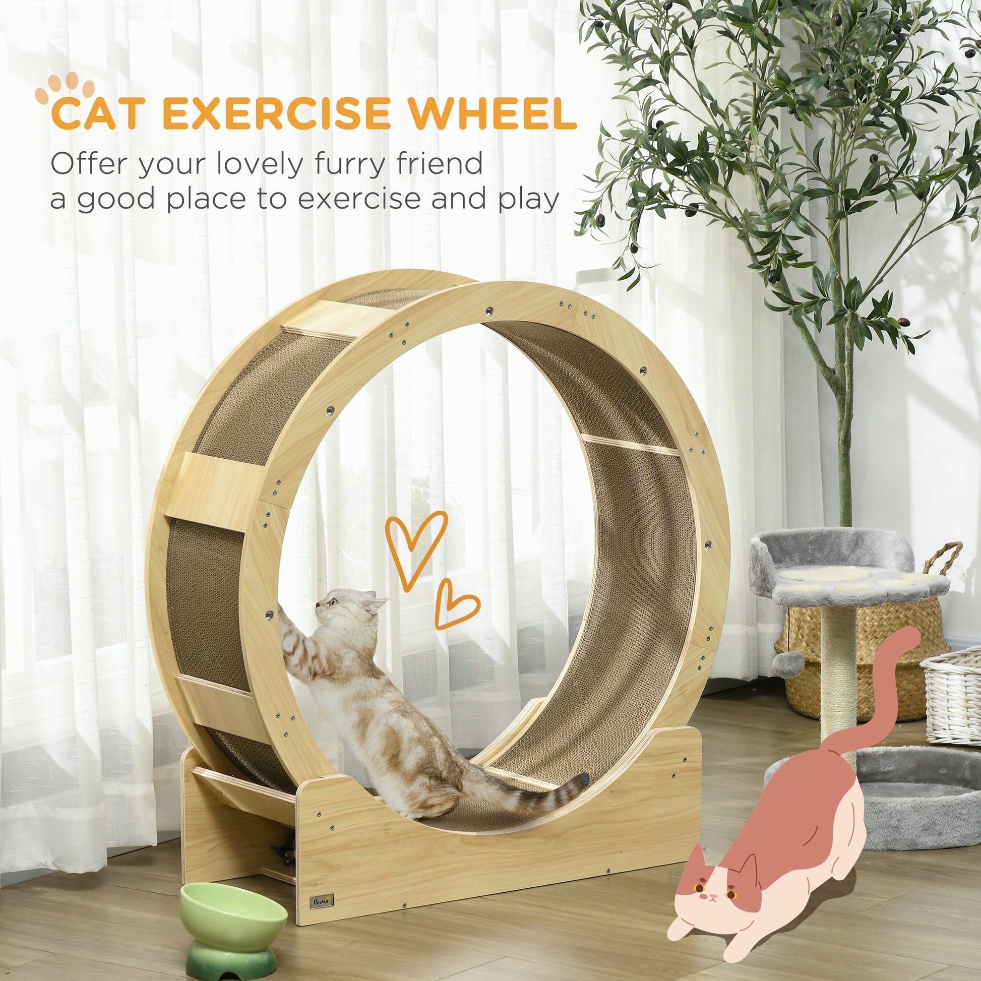 Cat Wheel with Brake, Scratching Pads - Oak Tone-3