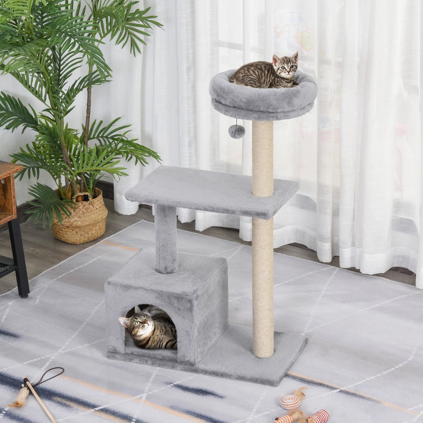 Cats Sisal Rope 3-Tier Scratching Tree Grey-1