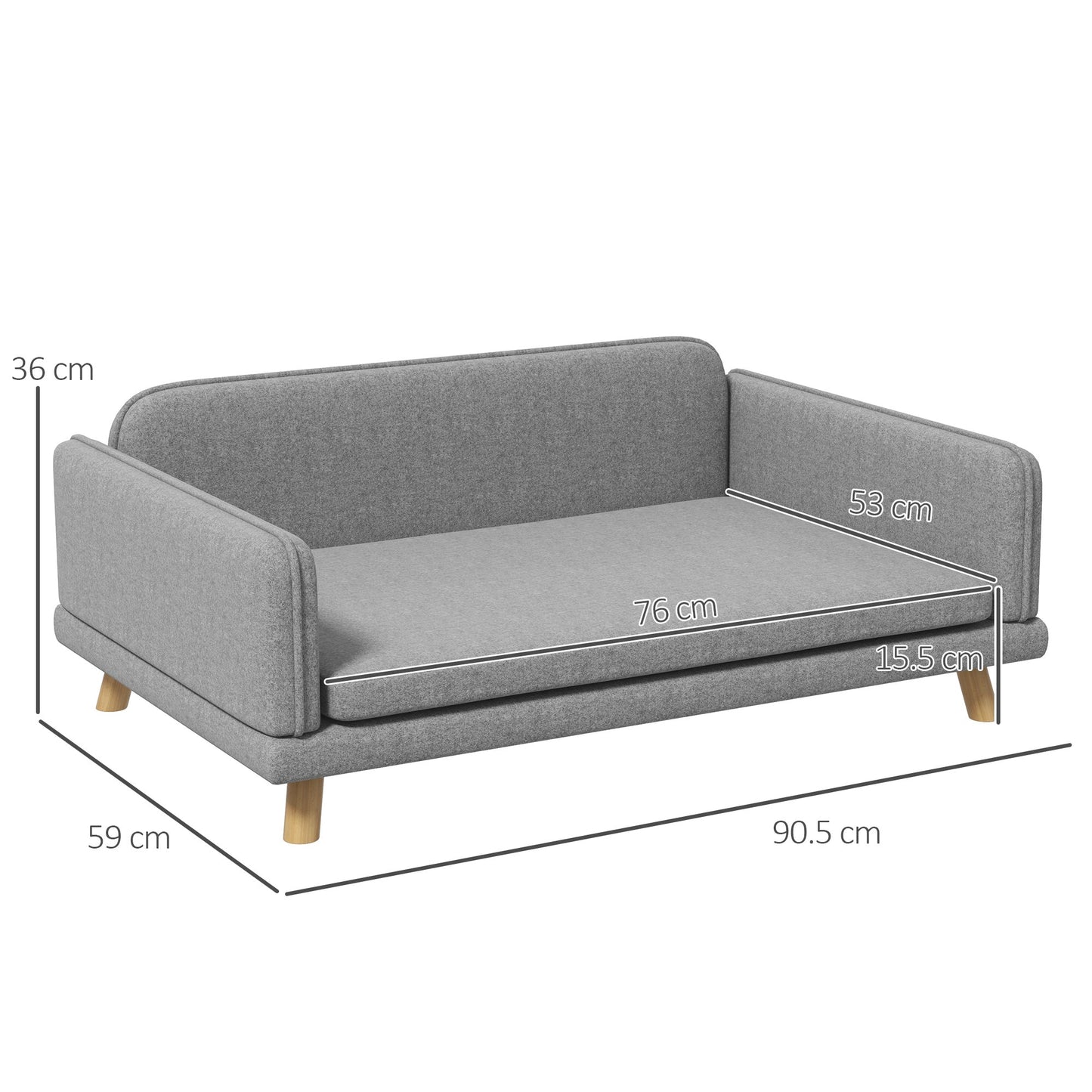 Dog Sofa for Medium Dogs, Pet Chair with Legs, Water-resistant Fabric, Removable Cover, Grey-2