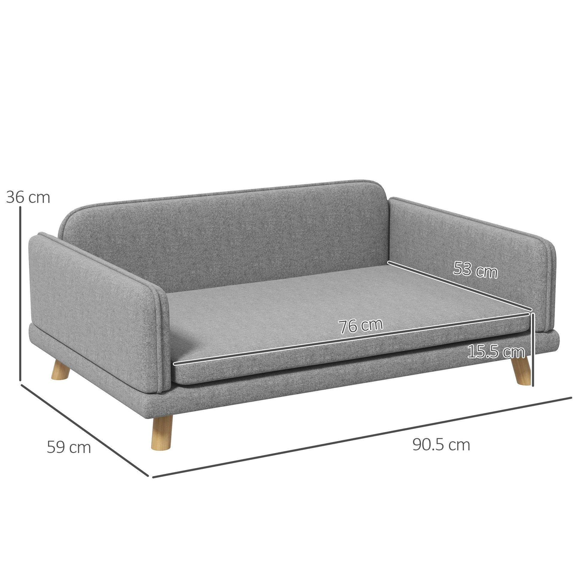 Dog Sofa for Medium Dogs, Pet Chair with Legs, Water-resistant Fabric, Removable Cover, Grey-2