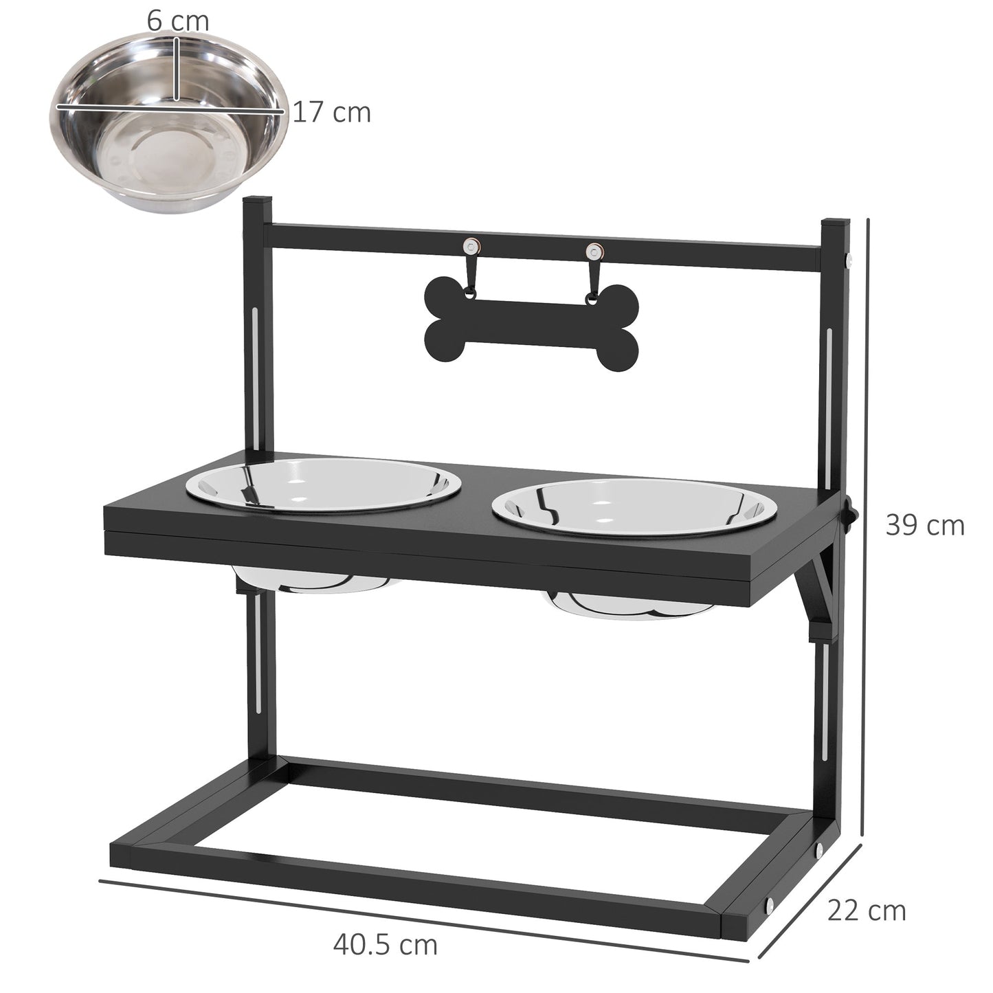 Dog Bowls with Stand, Adjustable Height Elevated Dog Bowls for Small Medium Large Dogs - Black-2