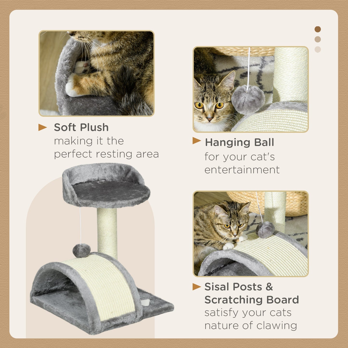 Cat Scratching Post, Cat Tree Scratching Kitten Activity Centre Climber Hanging Ball, Scratch Post for Indoor Cats, Grey-4