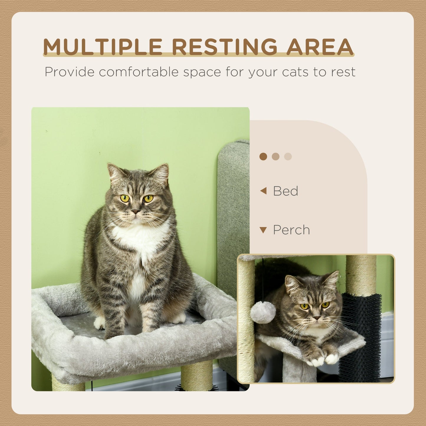 48cm Cat Tree, Cat Tower with Cat Self Groomer Cat Scratching Post with Hanging Ball, Self Groomer and Perches, Grey-4