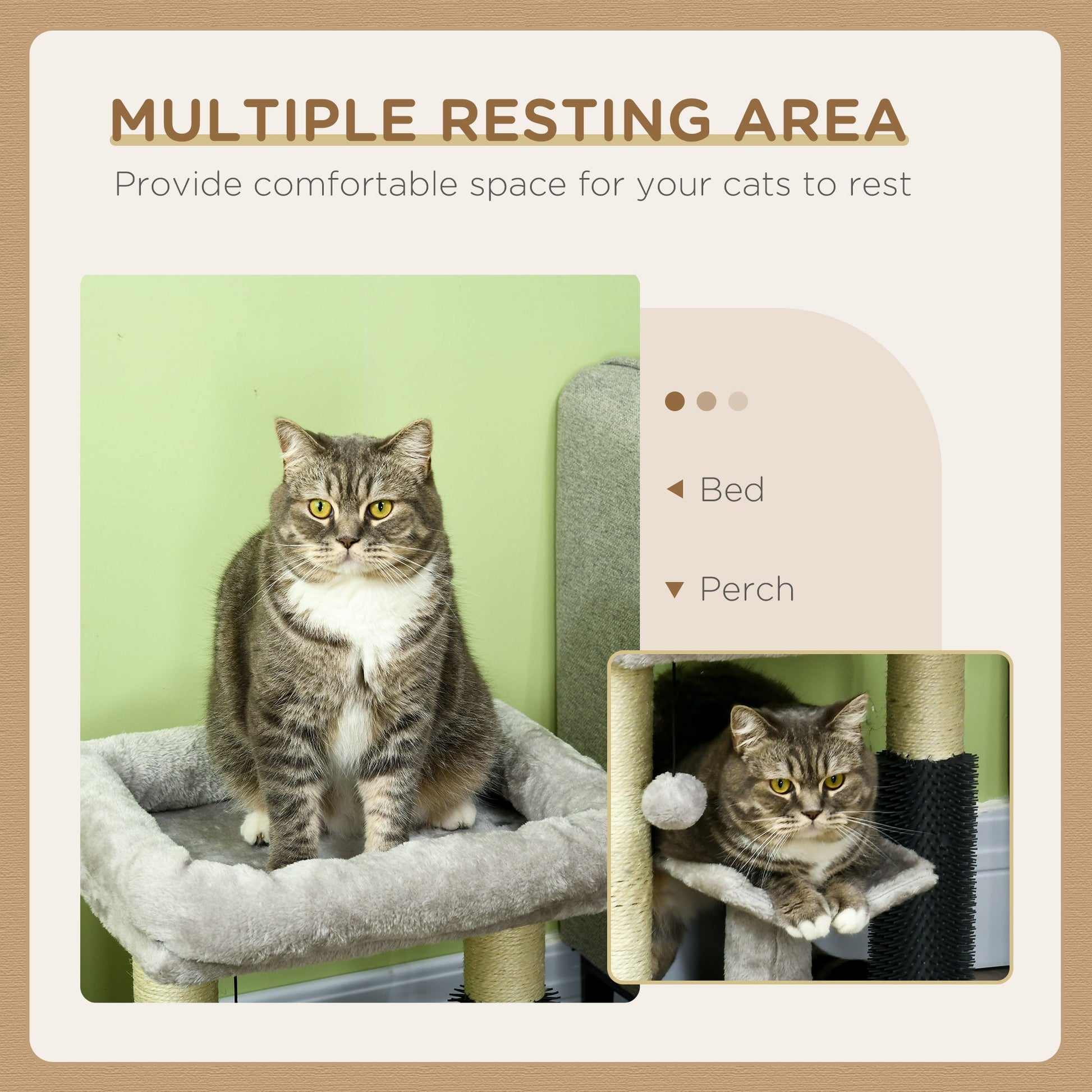 48cm Cat Tree, Cat Tower with Cat Self Groomer Cat Scratching Post with Hanging Ball, Self Groomer and Perches, Grey-4