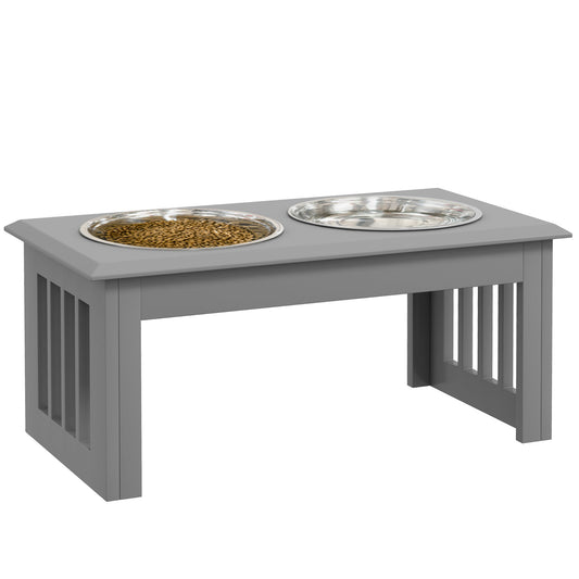 Raised Dog Feeding Bowls with Stand, Stainless Steel for Small and Medium Dog, 58L x 31W x 25H cm - Grey-0