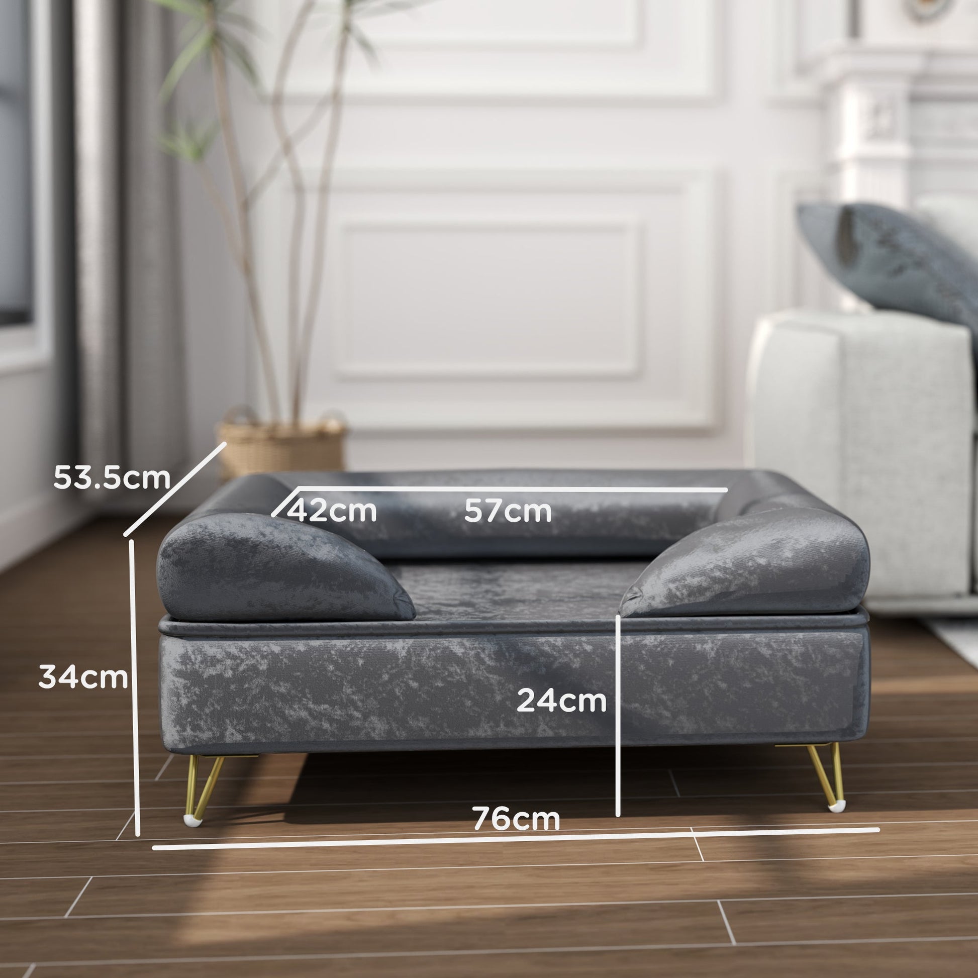 Cat Sofa Pet Couch w/ Removable Backrest, Soft Cushion, Washable Cover, for Small and Medium Sized Dogs, Grey-2