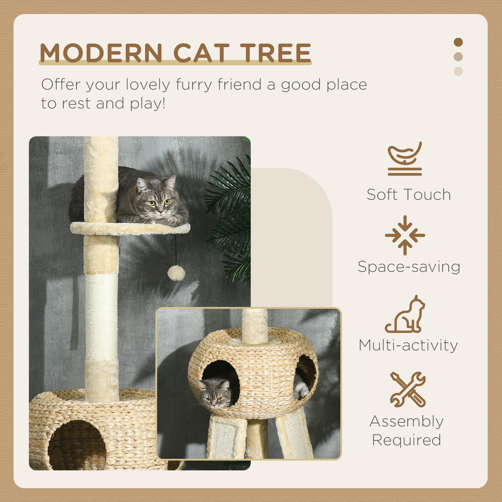 255cm Cat Tree Tower for Indoor Cats, with Scratching Post, Cat House, Platform - Beige-3