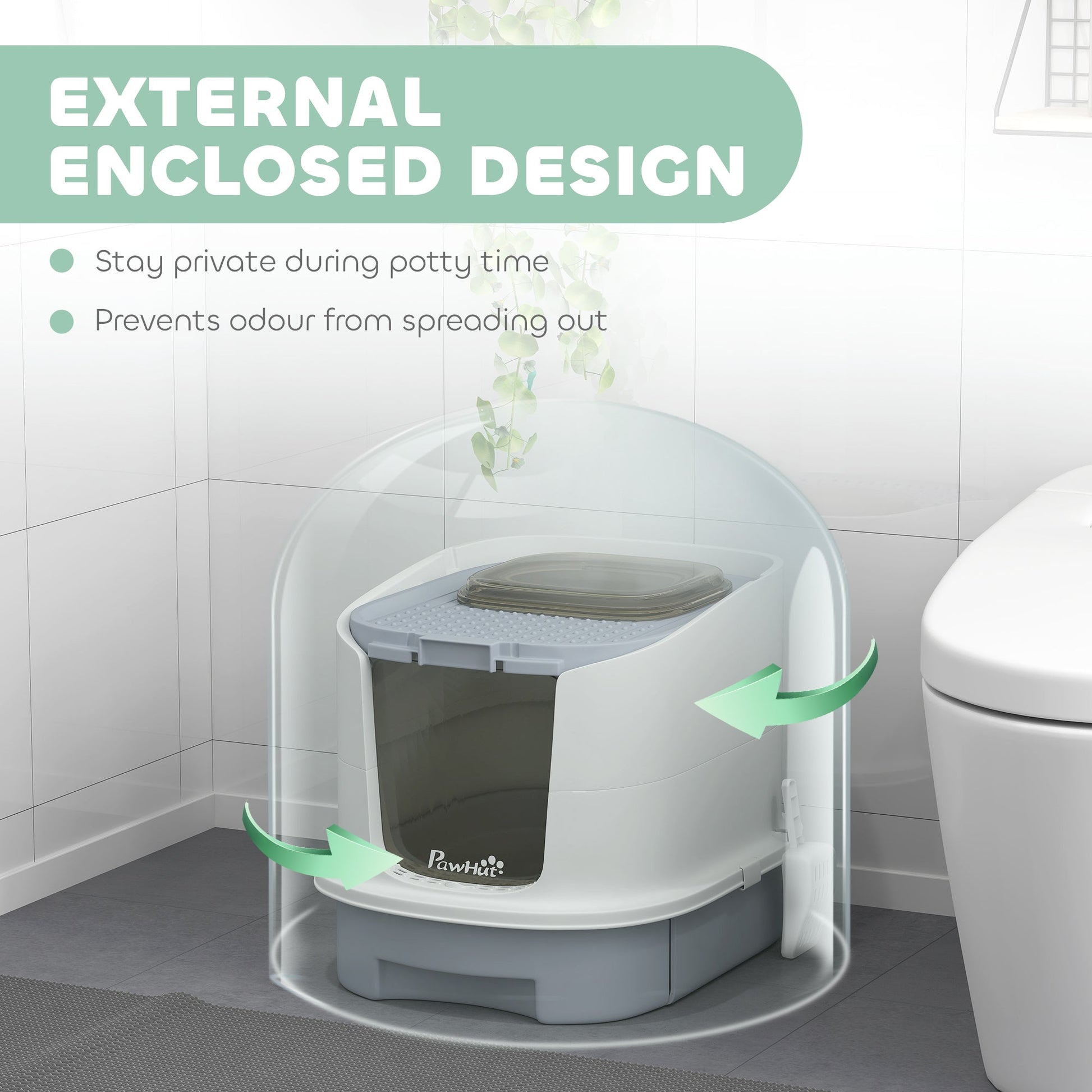 Cat Litter Box with Lid, Scoop, Deodorisation Bags, Top Entry-3