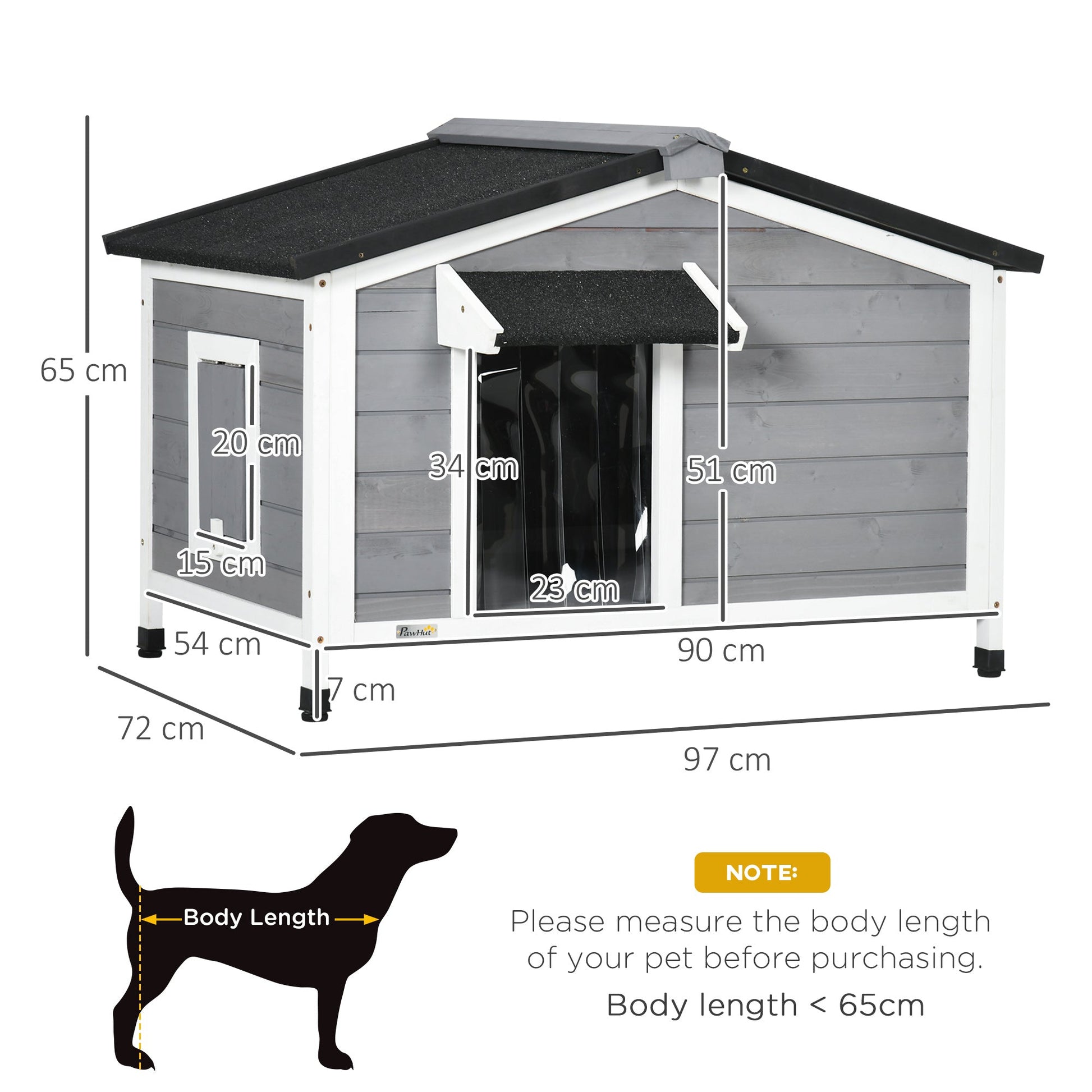 Wooden Dog Kennel for Outside, for Medium Dogs, 65H x 97L x 72Wcm, Grey-2