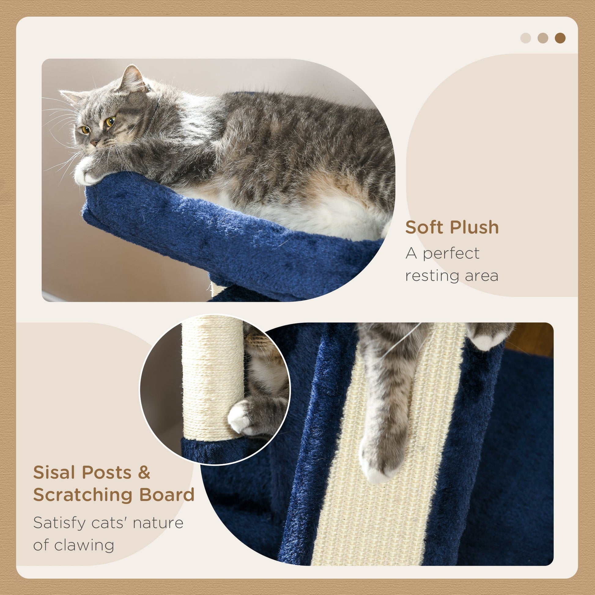 Sisal Cat Rest & Play Activity Tree w/ 2 House Navy Blue-4