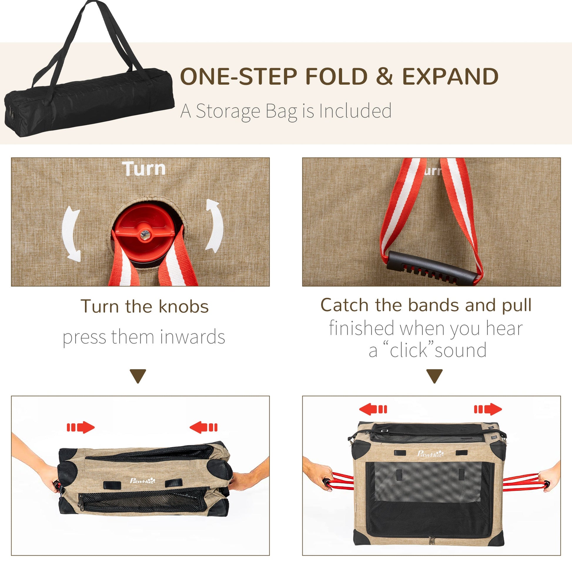 Pet Carrier Folding Cat Carrier Portable Dog Bag Pet Travel Carrier w/ Cushion, Adjustable Strap for S & XS Dogs, Khaki-4