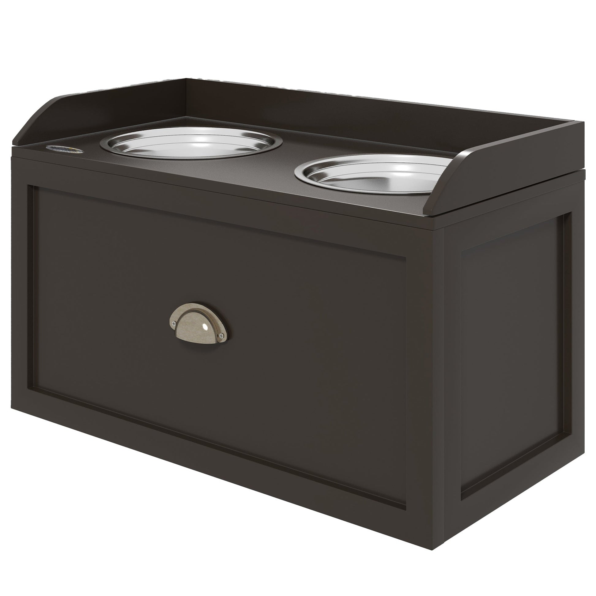 Stainless Steel Raised Dog Bowls, with 21L Storage Drawer for Large Dogs - Brown-0