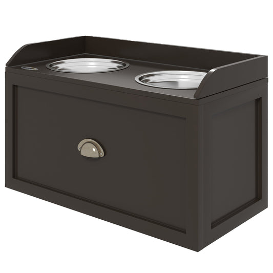 Stainless Steel Raised Dog Bowls, with 21L Storage Drawer for Large Dogs - Brown-0