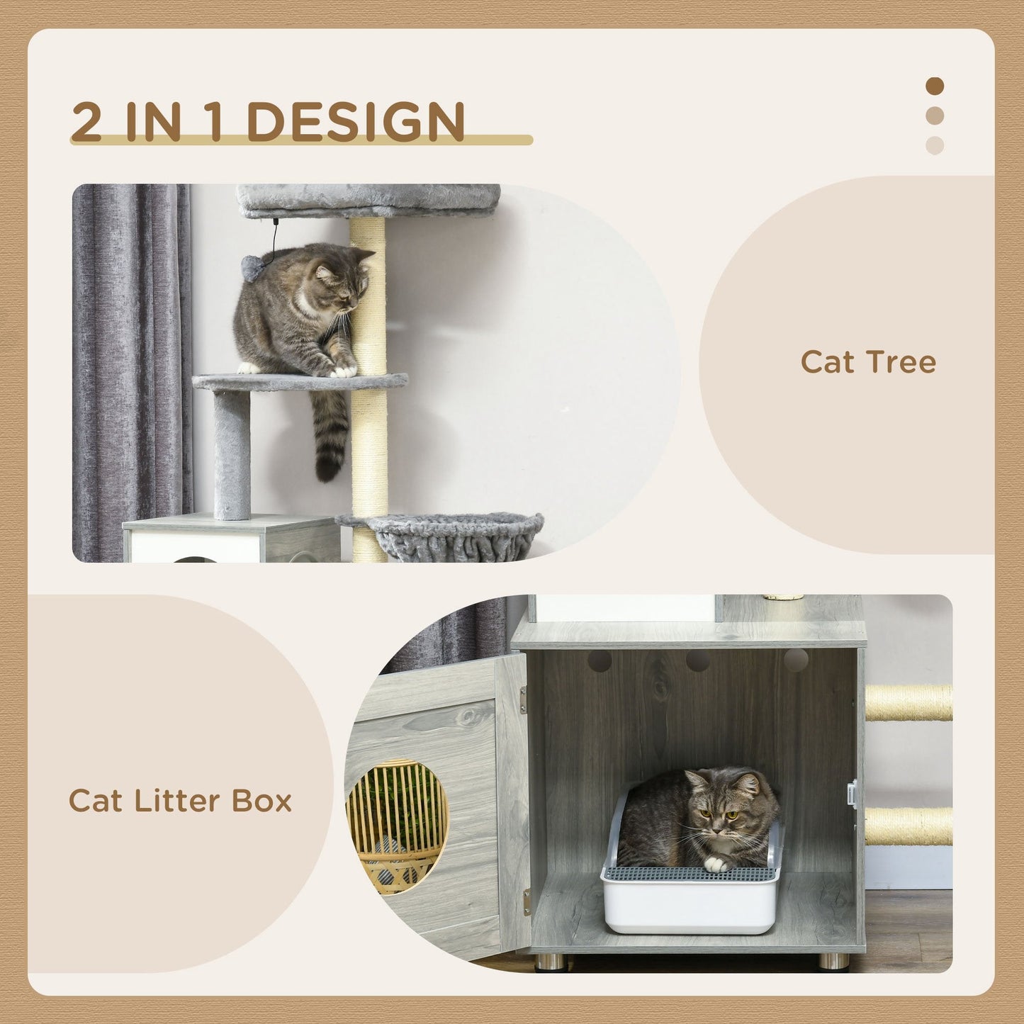 Enclosed Cat Litter Box with Cat House, Cat Bed, Scratching Posts, Platforms for Indoor Cats Use, Grey-3