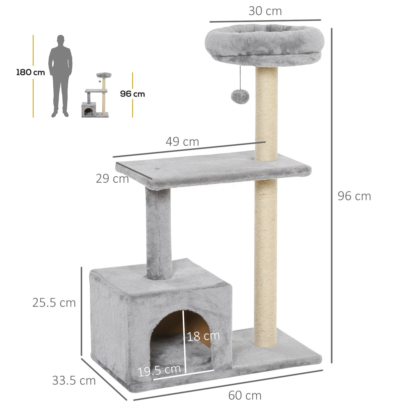 Cats Sisal Rope 3-Tier Scratching Tree Grey-2