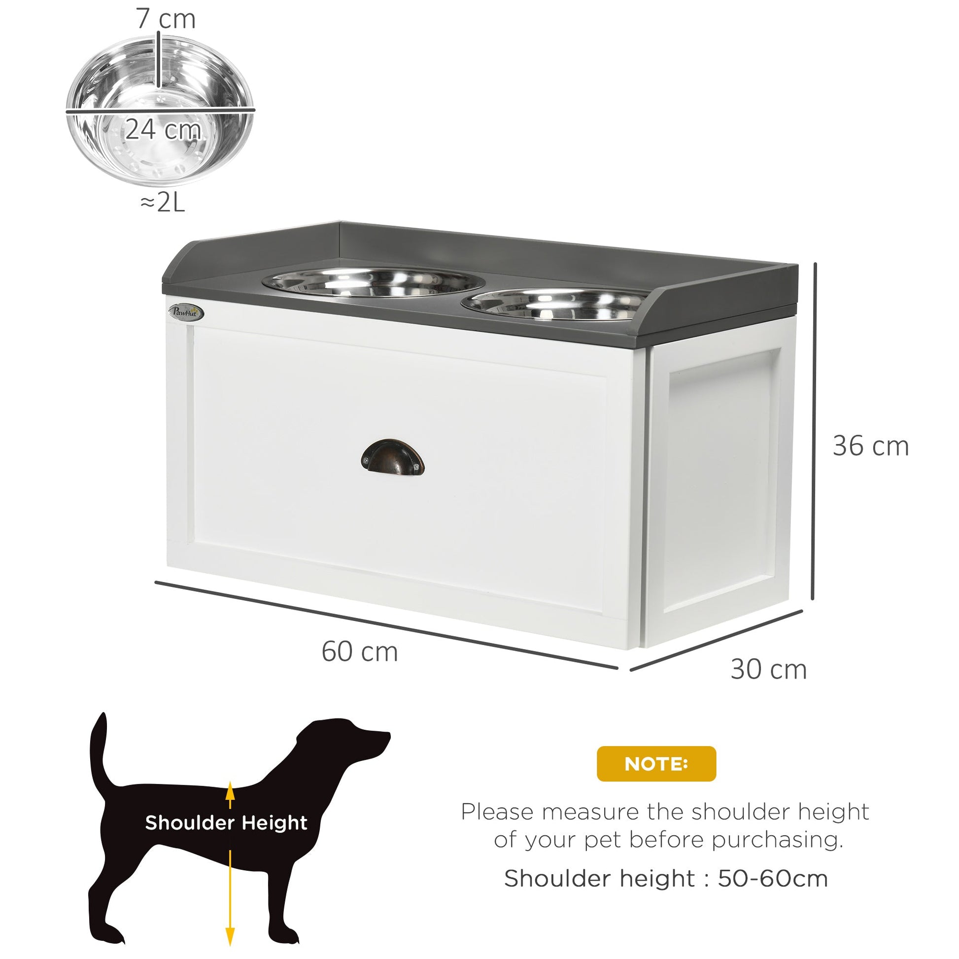 Stainless Steel Raised Dog Bowls with 21L Storage Drawer for Large Dogs and Cats - White-2