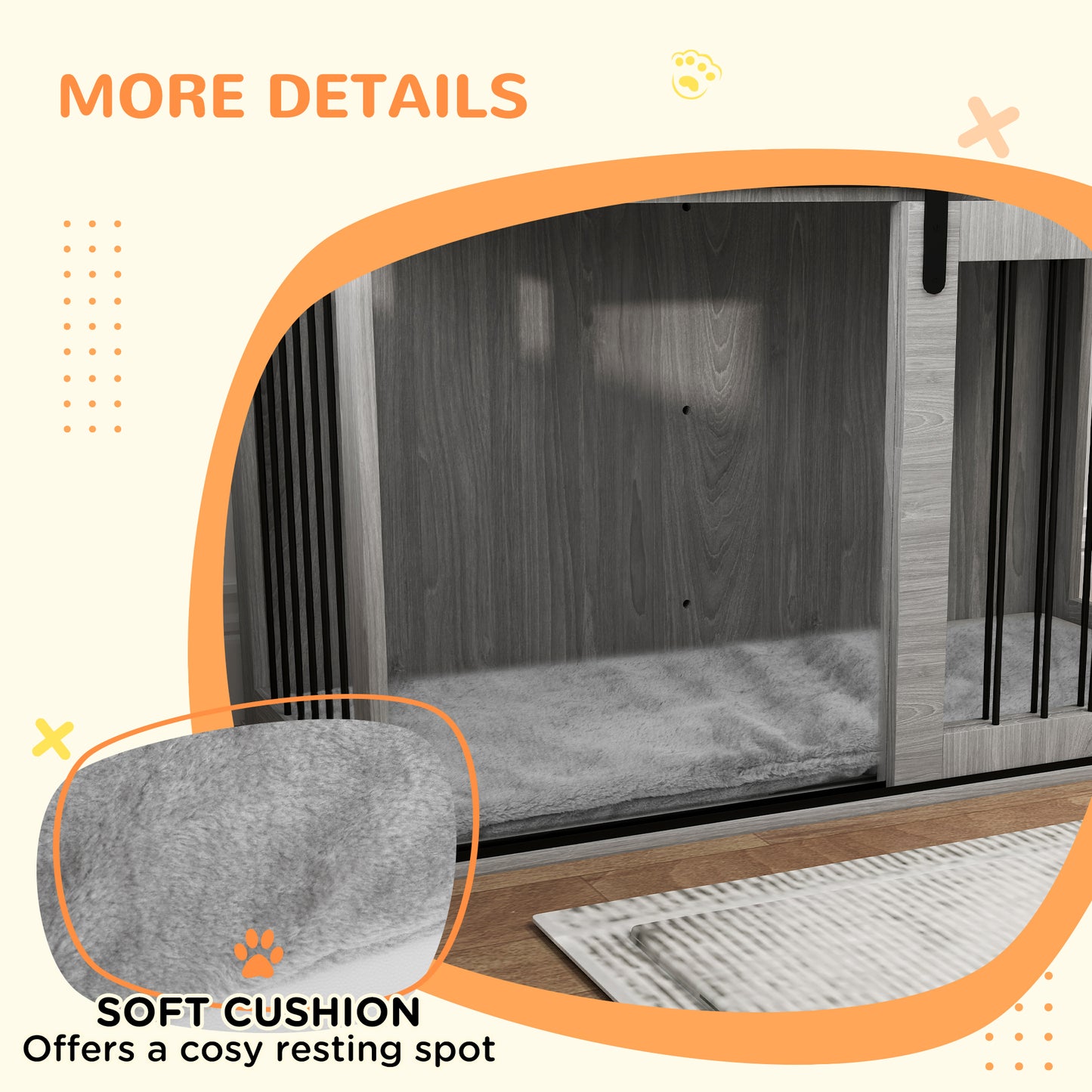 PawHut 100cm Dog Crate Furniture with Removable Cushion for Large Dogs in Grey-5