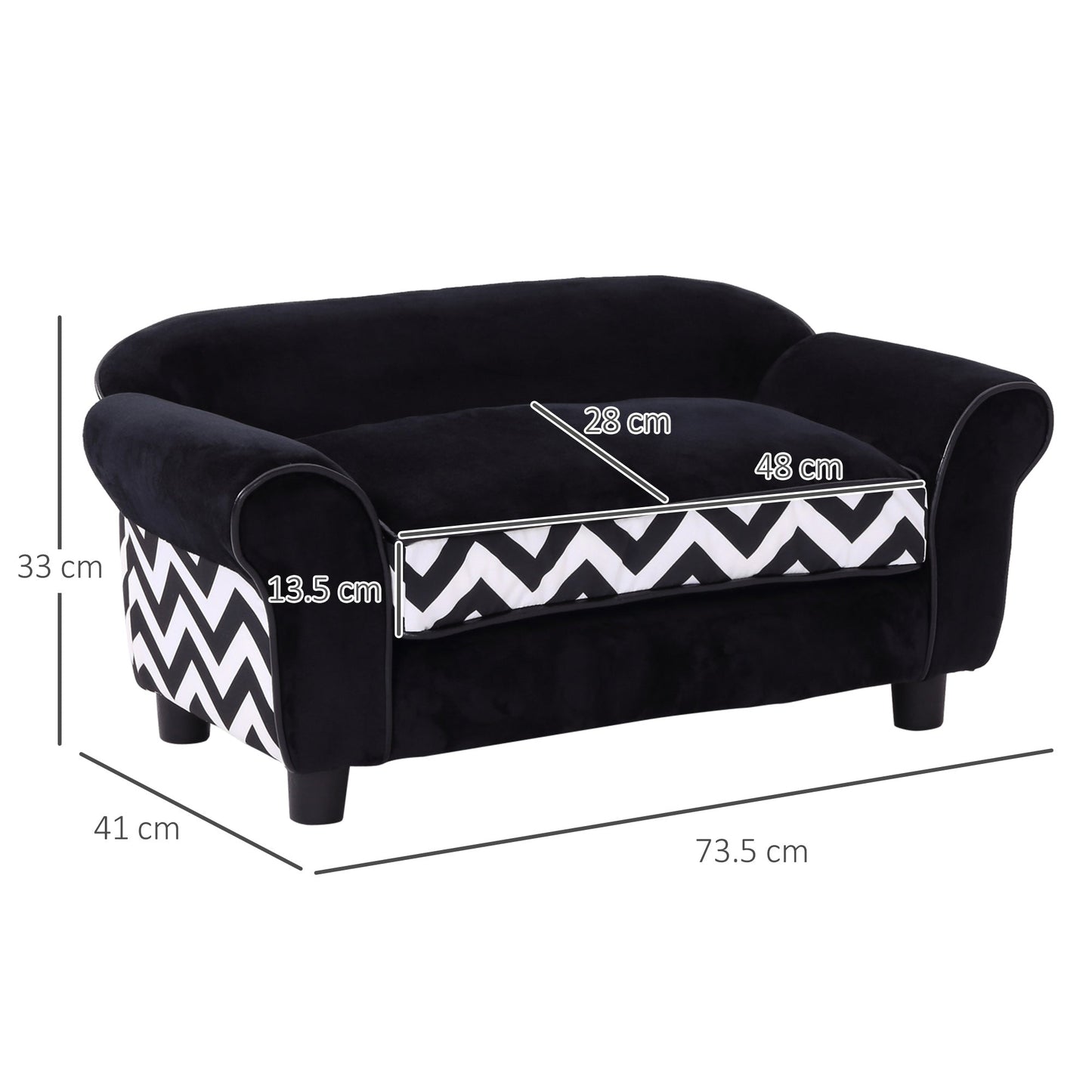 Dog Sofa Bed for XS-Sized Dogs, Pet Sofa Cat Sofa with Soft Cushion, Washable Cover, Removable Legs, Wooden Frame - Black-2