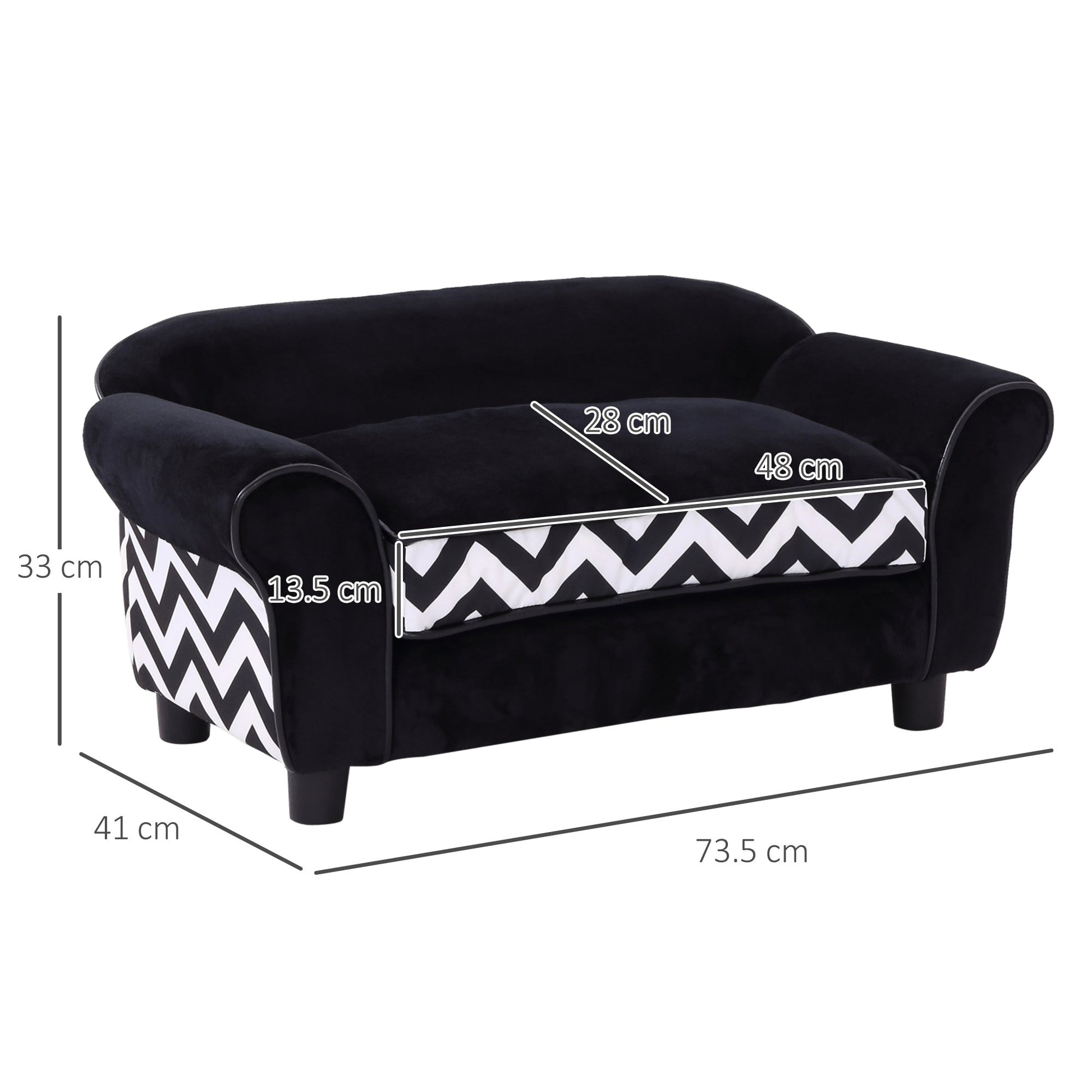 Dog Sofa Bed for XS-Sized Dogs, Pet Sofa Cat Sofa with Soft Cushion, Washable Cover, Removable Legs, Wooden Frame - Black-2