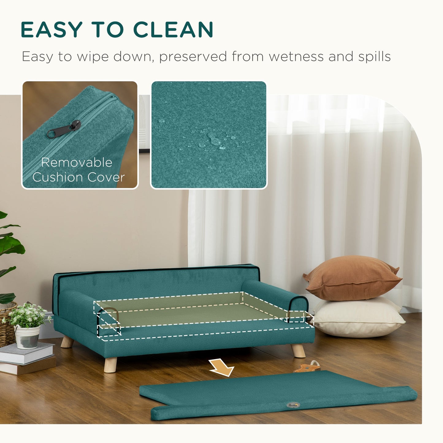 Dog Sofa with Legs Water-resistant Fabric, Pet Chair Bed for Large, Medium Dogs, Green, 100 x 62 x 32 cm-4