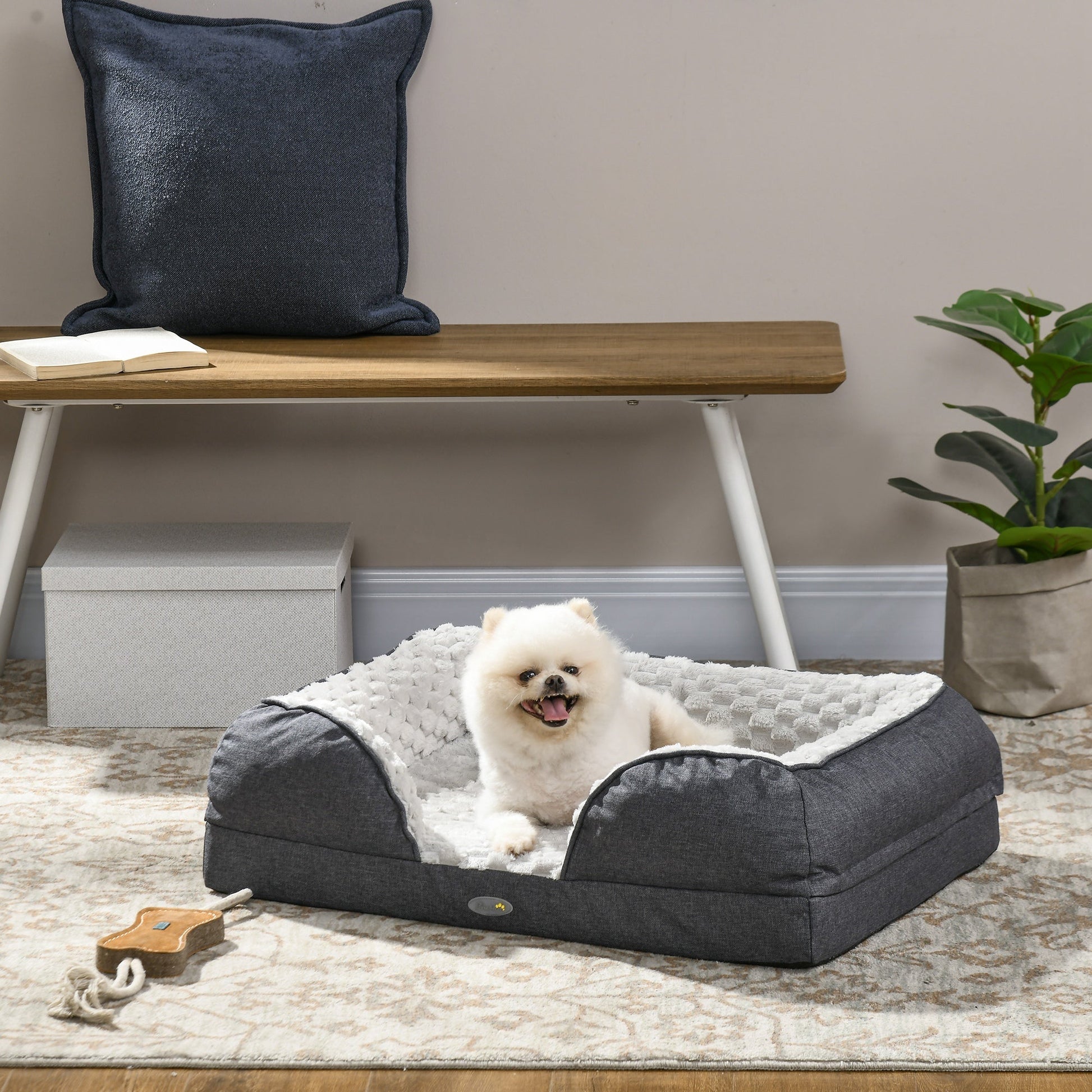 Calming Dog Bed Pet Mattress w/ Removable Cover, Anti-Slip Bottom, for Small Dogs, 70L x 50W x 18Hcm - Charcoal Grey-1