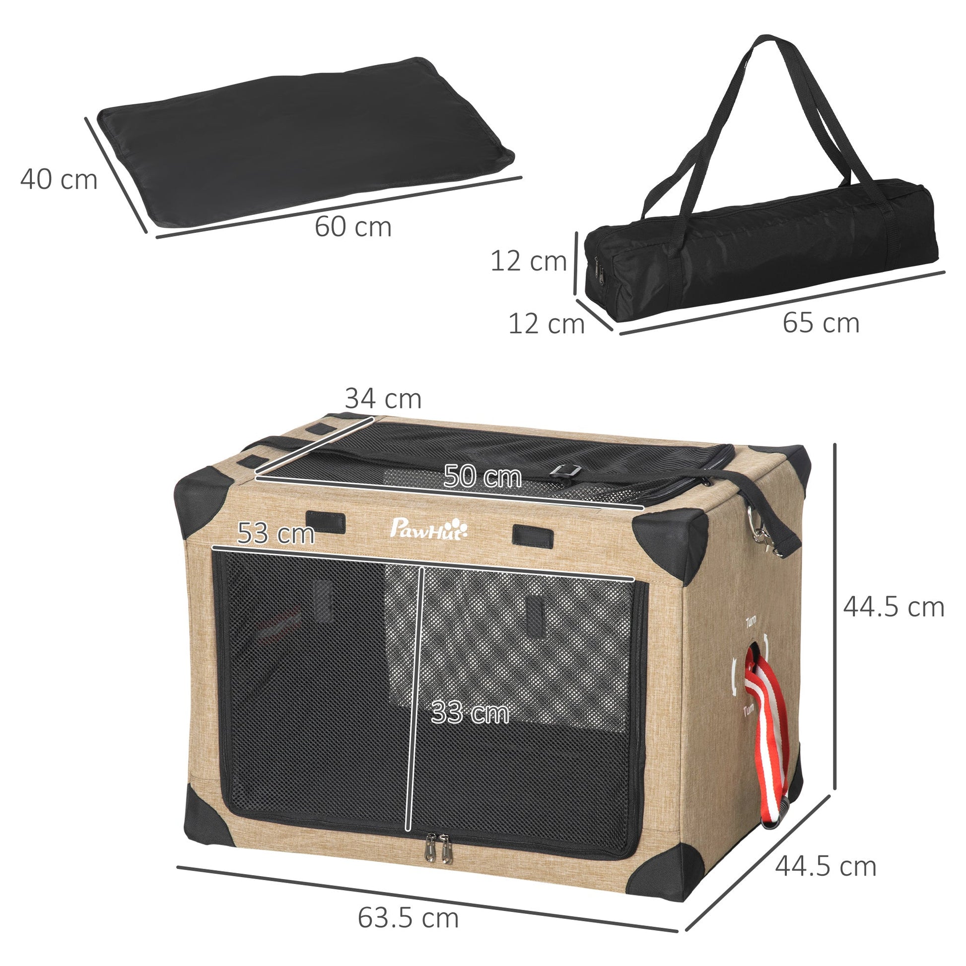 Pet Carrier Folding Cat Carrier Portable Dog Bag Pet Travel Carrier w/ Cushion, Adjustable Strap for S & XS Dogs, Khaki-2