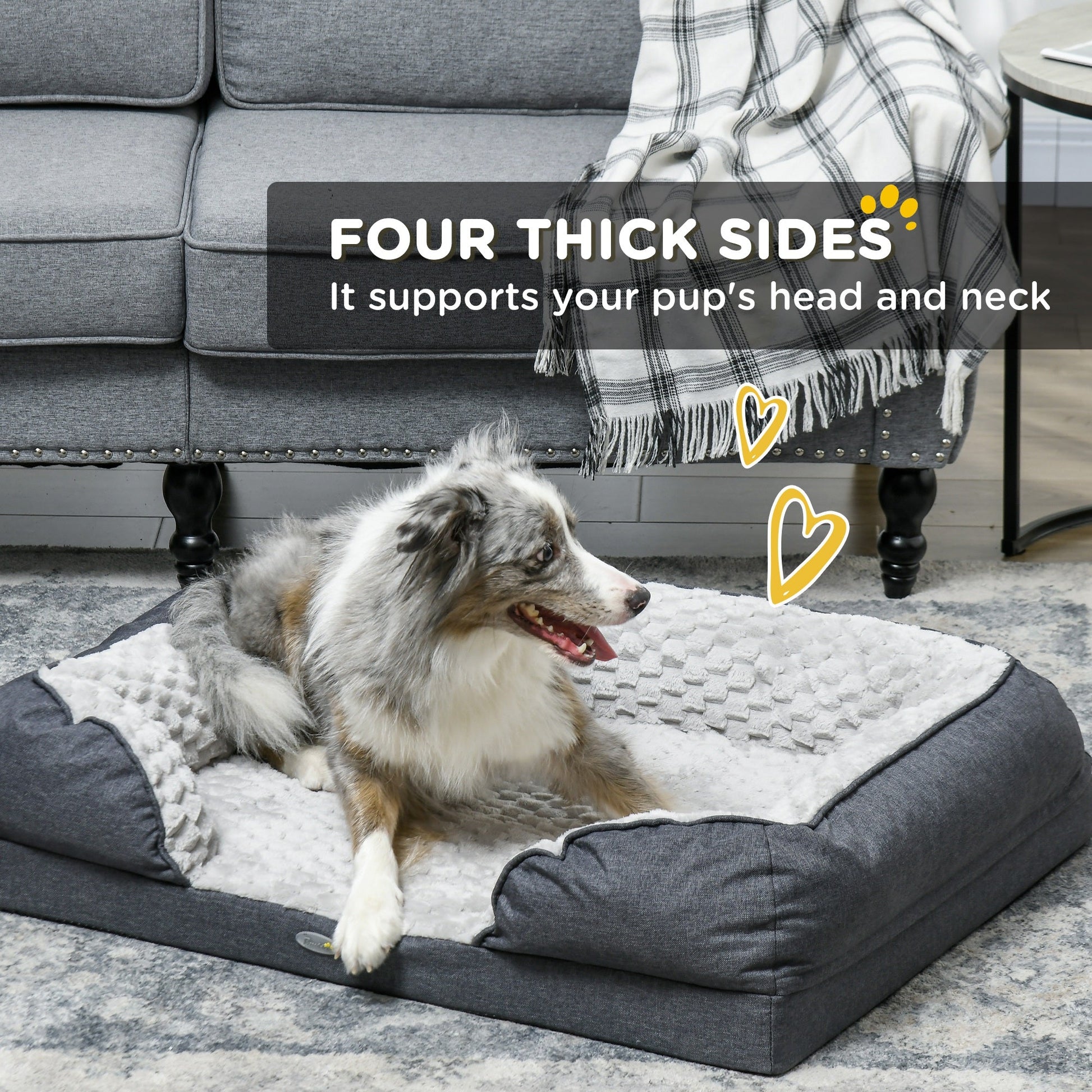 Calming Dog Bed Pet Mattress w/ Removable Cover, Anti-Slip Bottom, for Medium Dogs, 90L x 69W x 21Hcm - Charcoal Grey-4