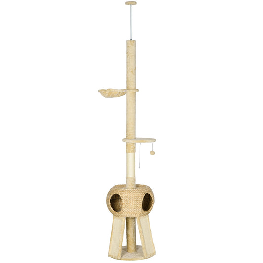 255cm Cat Tree Tower for Indoor Cats, with Scratching Post, Cat House, Platform - Beige-0