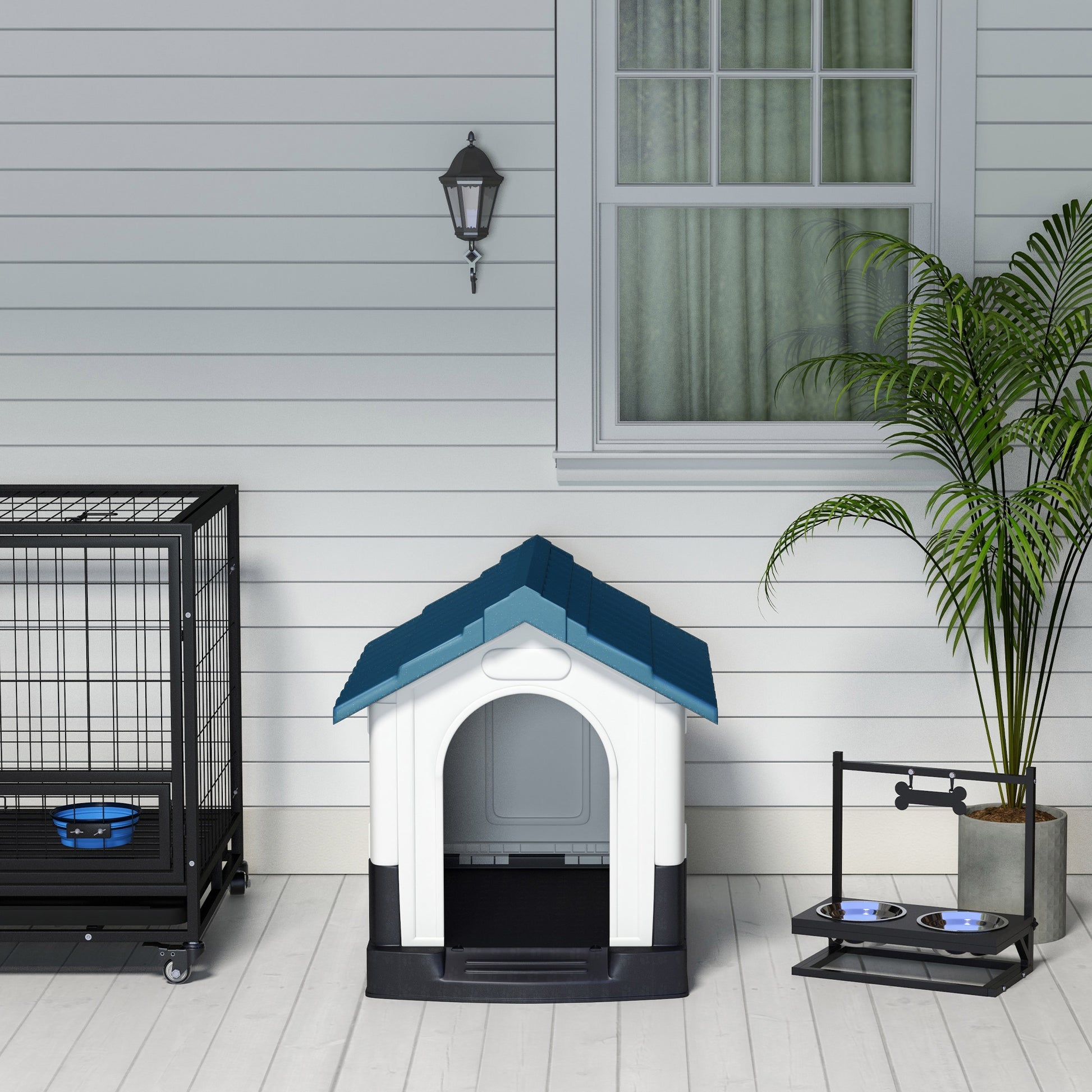 Plastic Dog Kennel with Windows, for Garden Patio, Miniature and Small Dogs, 80 x 69 x 76cm - Blue | PawHut-7