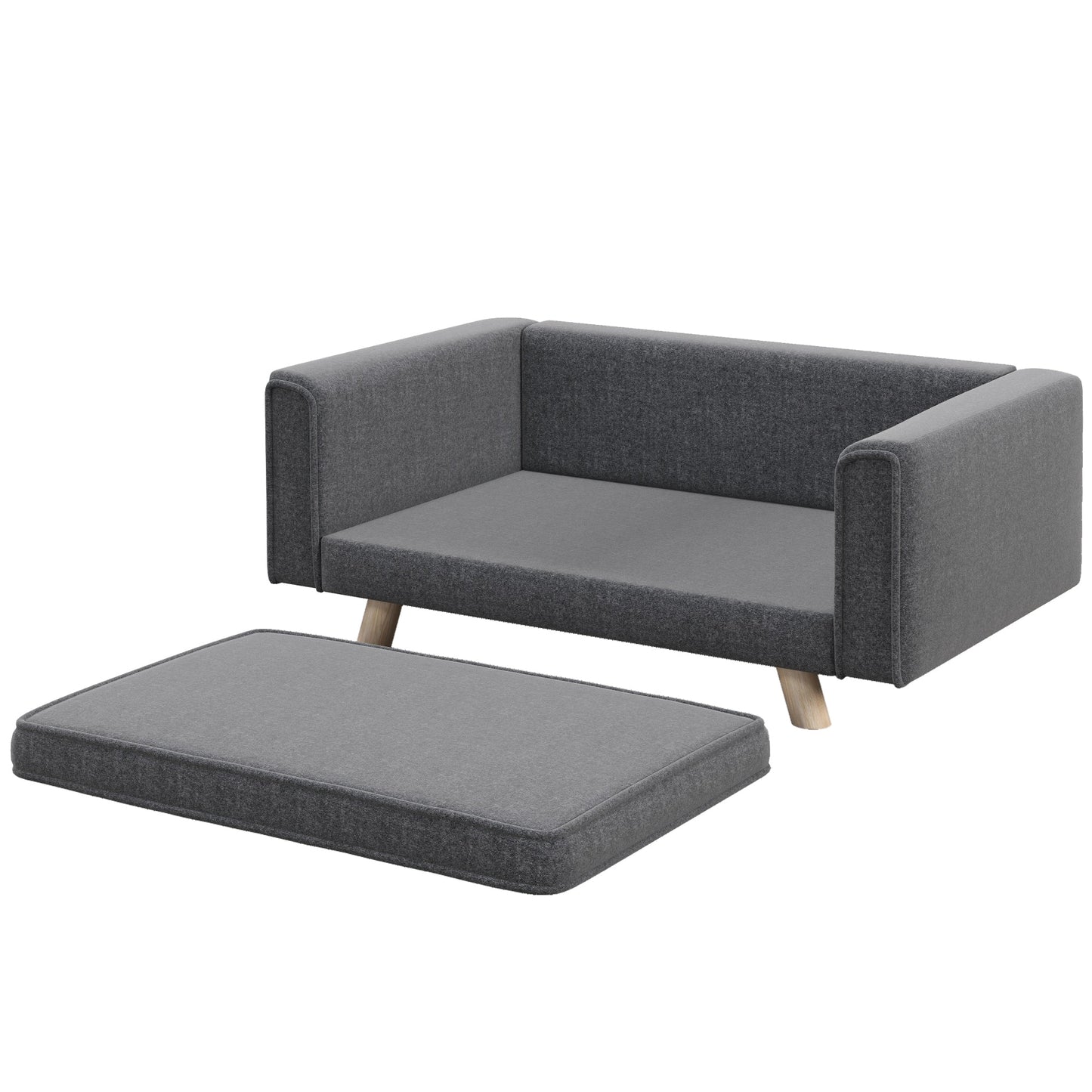 Dog Sofa Bed, Elevated Dog Couch for Medium and Small Dogs, with Soft Cushion, Removable and Washable Cover, Grey-0