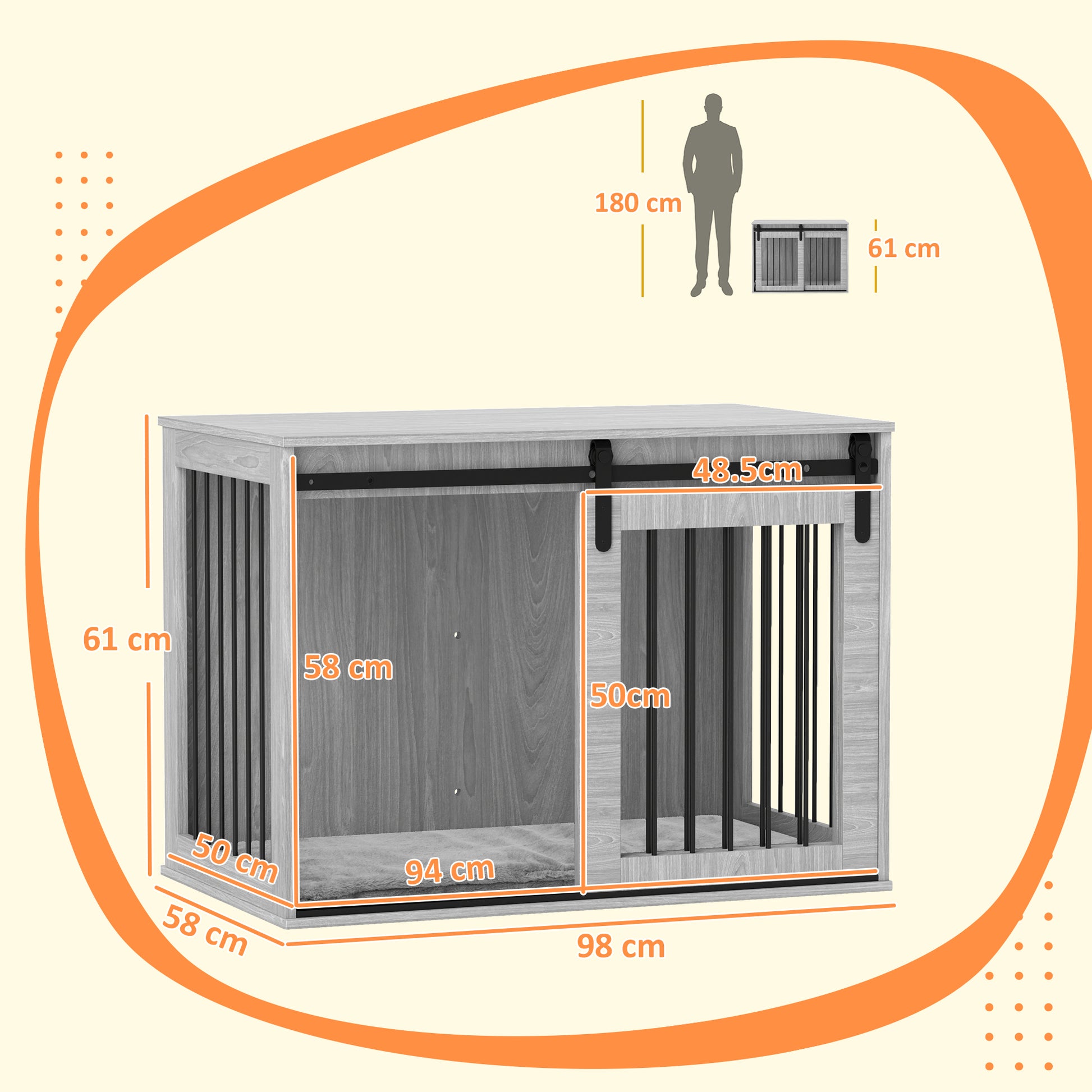 PawHut 100cm Dog Crate Furniture with Removable Cushion for Large Dogs in Grey-1