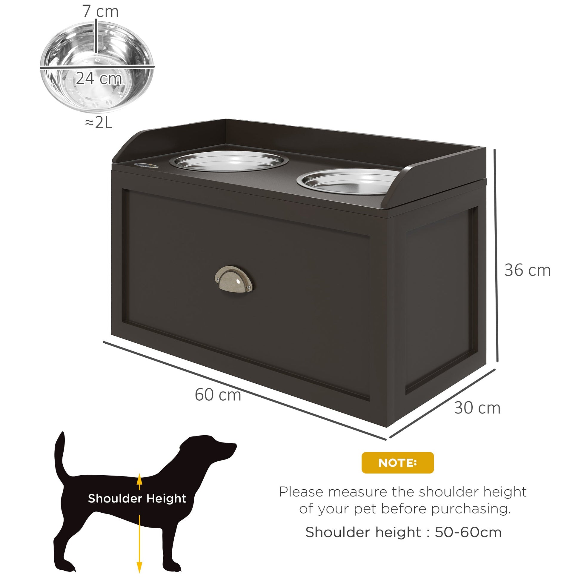 Stainless Steel Raised Dog Bowls, with 21L Storage Drawer for Large Dogs - Brown-2