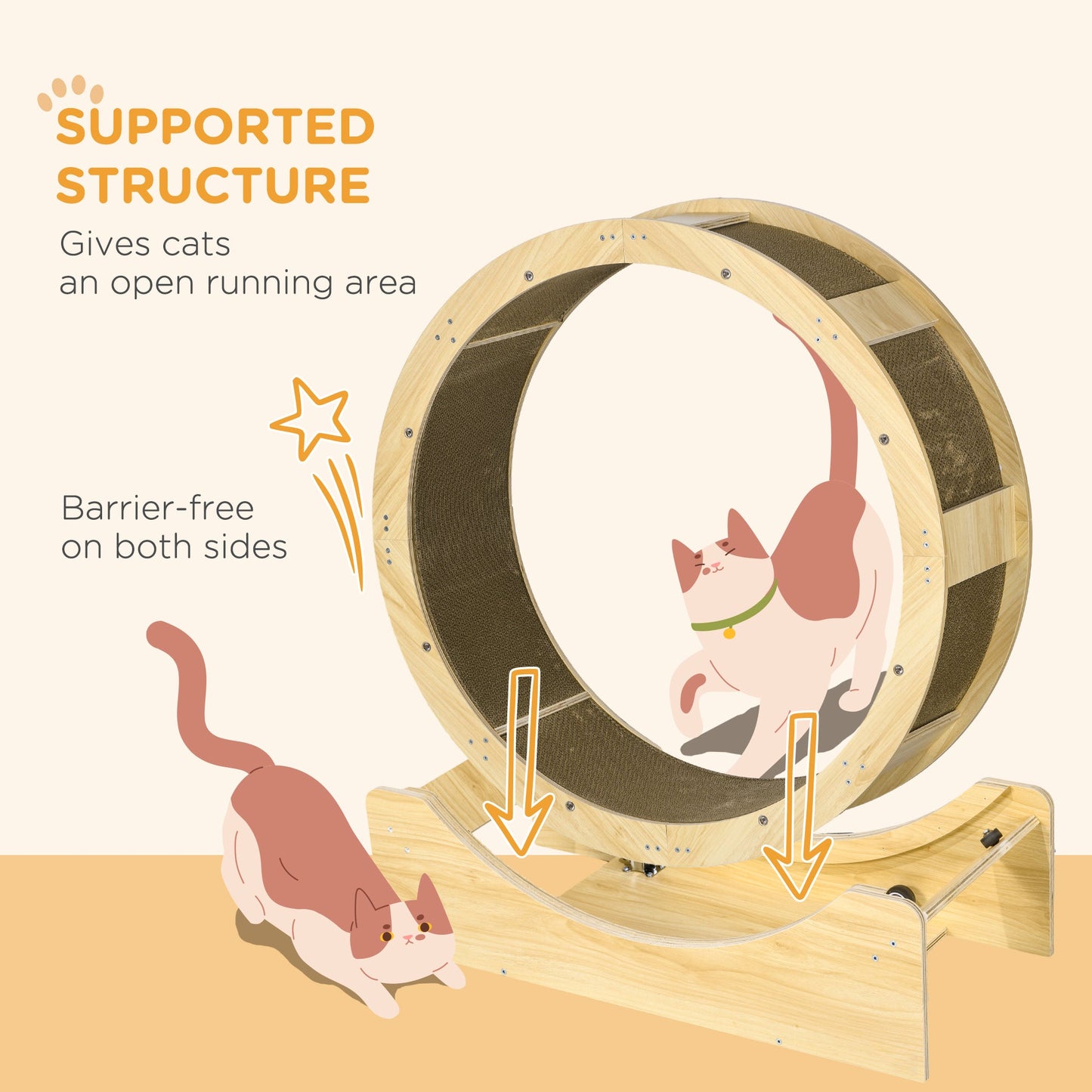 Cat Wheel with Brake, Scratching Pads - Oak Tone-4