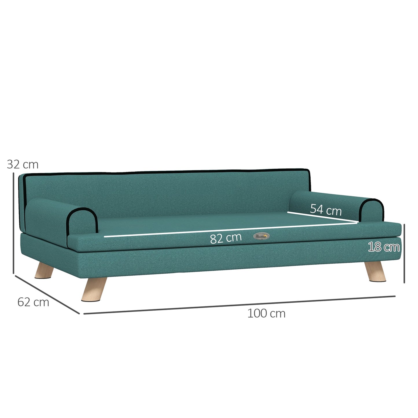 Dog Sofa with Legs Water-resistant Fabric, Pet Chair Bed for Large, Medium Dogs, Green, 100 x 62 x 32 cm-2