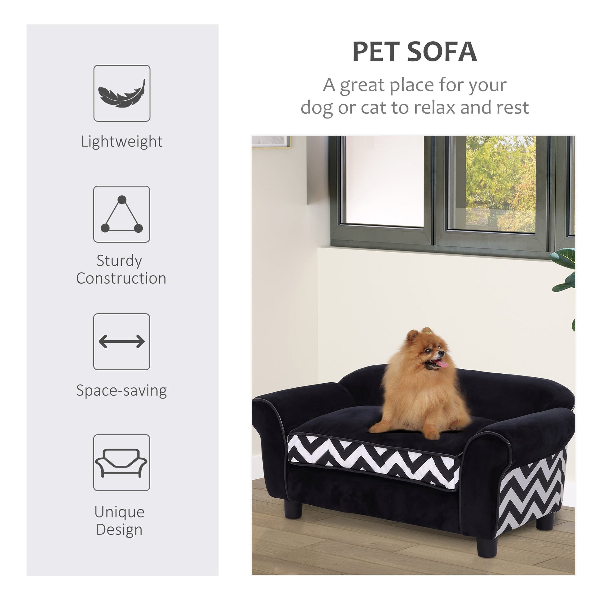 Dog Sofa Bed for XS-Sized Dogs, Pet Sofa Cat Sofa with Soft Cushion, Washable Cover, Removable Legs, Wooden Frame - Black-3