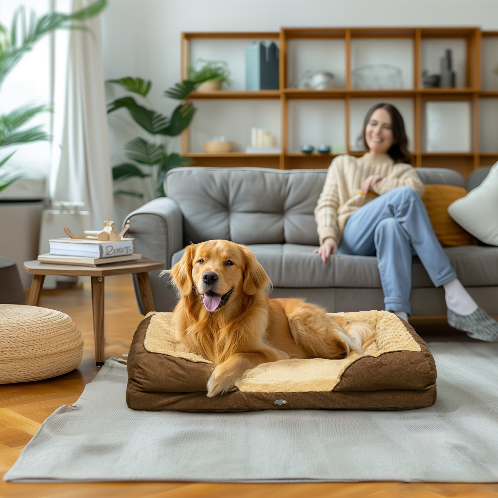 Calming Dog Bed Pet Mattress w/ Removable Cover, Anti-Slip Bottom, for Large Dogs, 120L x 80W x 22Hcm - Brown-1