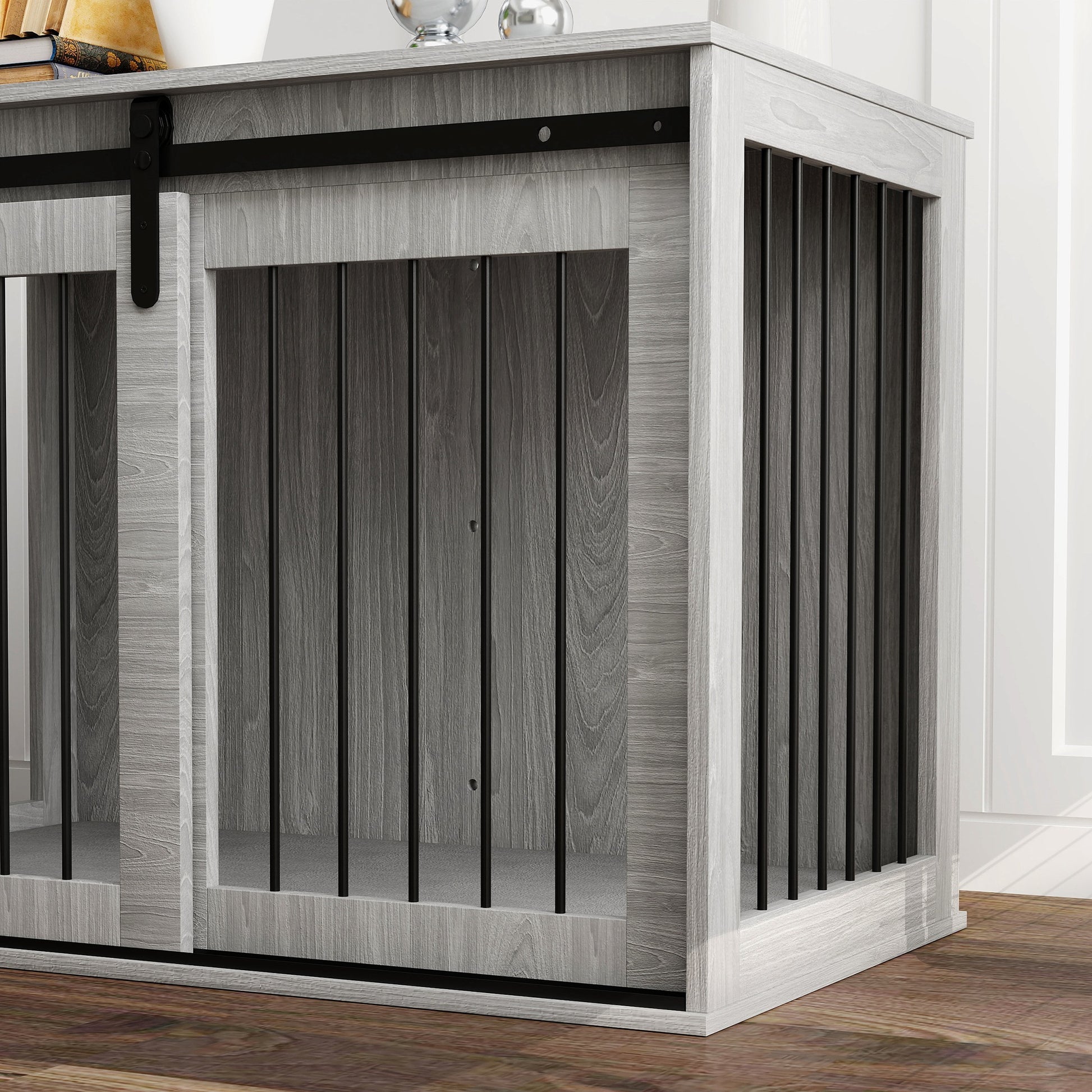 PawHut 100cm Dog Crate Furniture with Removable Cushion for Large Dogs in Grey-7