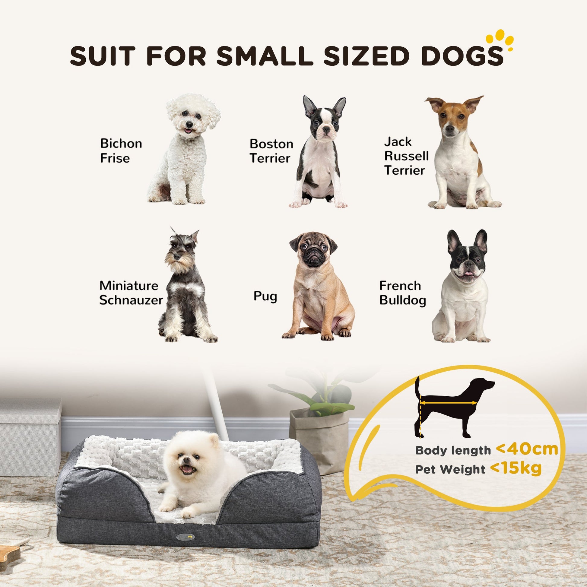 Calming Dog Bed Pet Mattress w/ Removable Cover, Anti-Slip Bottom, for Small Dogs, 70L x 50W x 18Hcm - Charcoal Grey-3