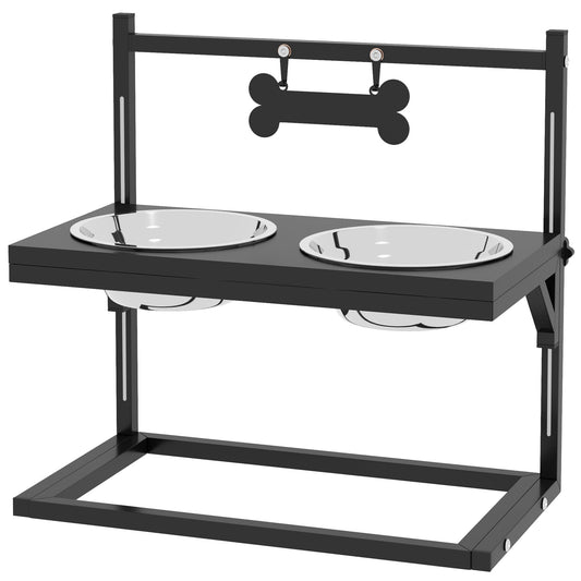 Dog Bowls with Stand, Adjustable Height Elevated Dog Bowls for Small Medium Large Dogs - Black-0