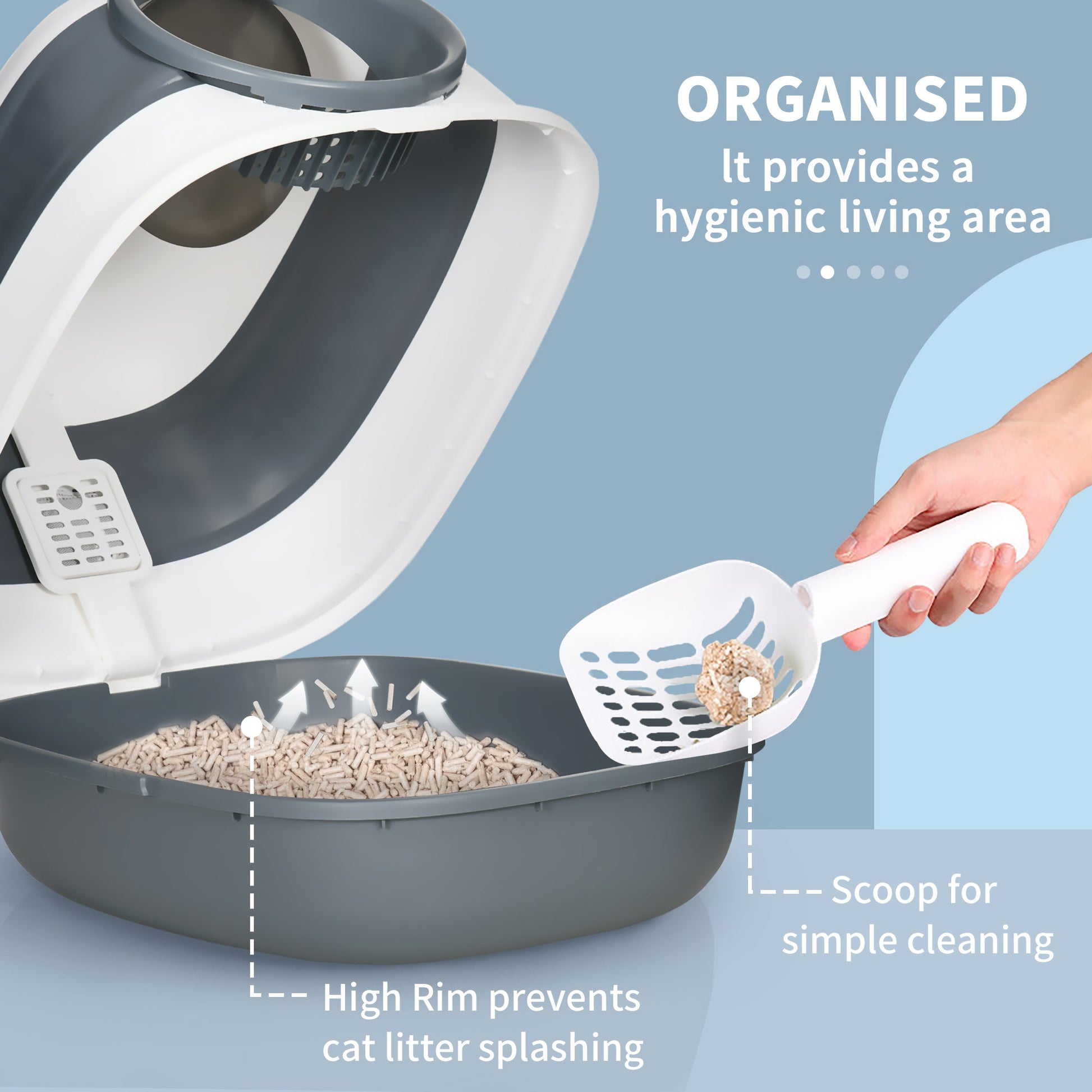 Cat Litter Tray with Lid, Hooded Cat Litter Box with High Sides, Deodorant, No Litter Spill, Large Two-way Entrance, Scoop Included-4